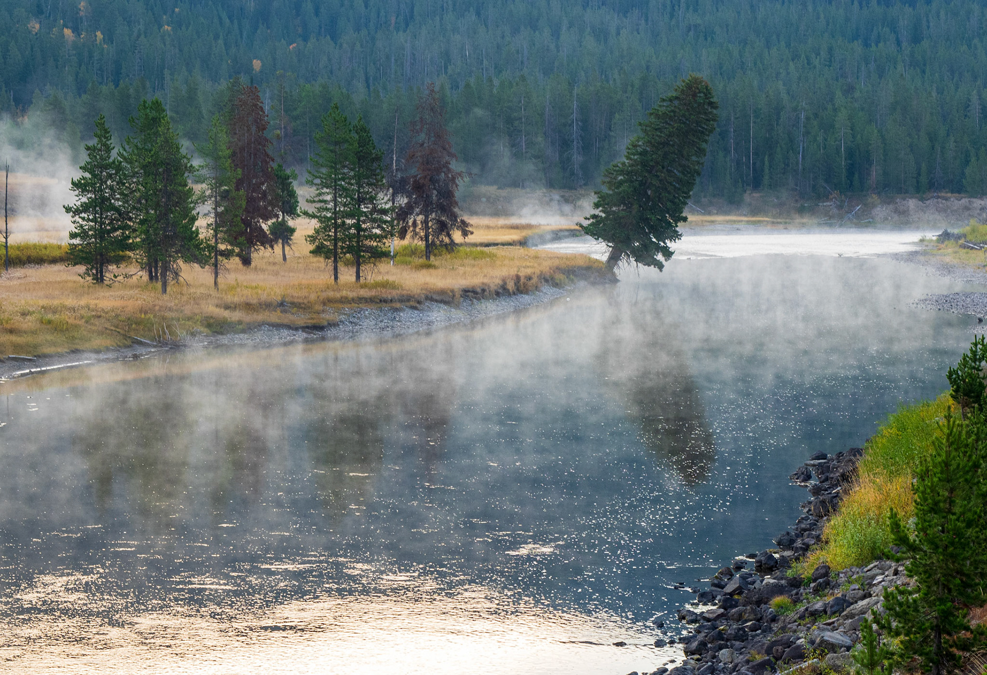 A cold morning at the entrance of Grand Teton National Park