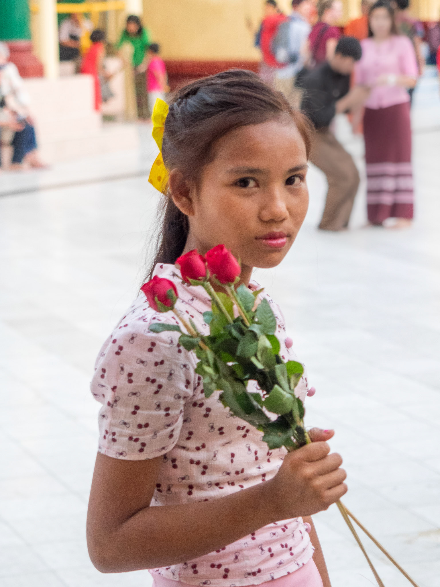 Flowers, food and water are the main offerings to the gods
