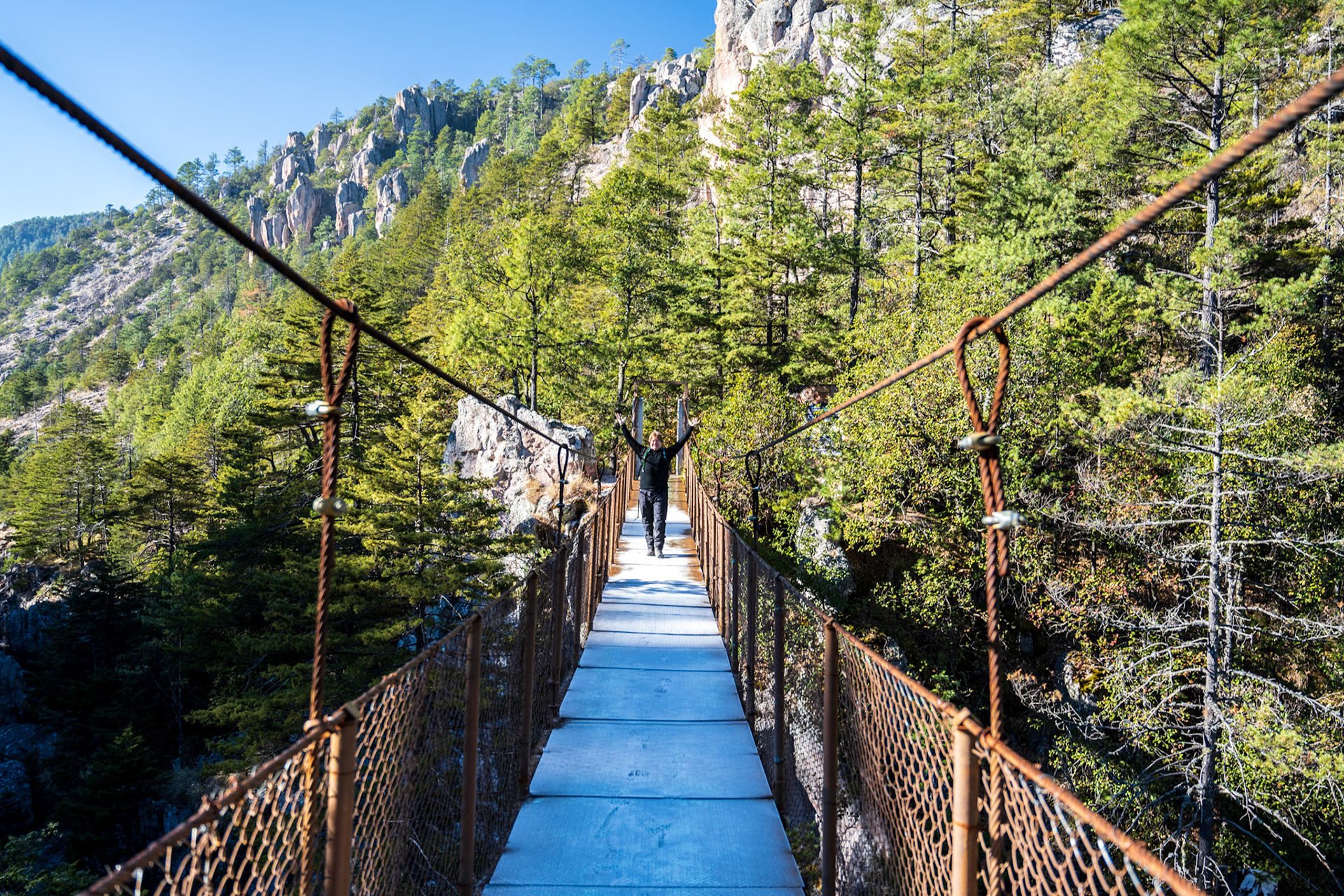 Stan, on a frozen bridge over the Cascada de Basaseachi