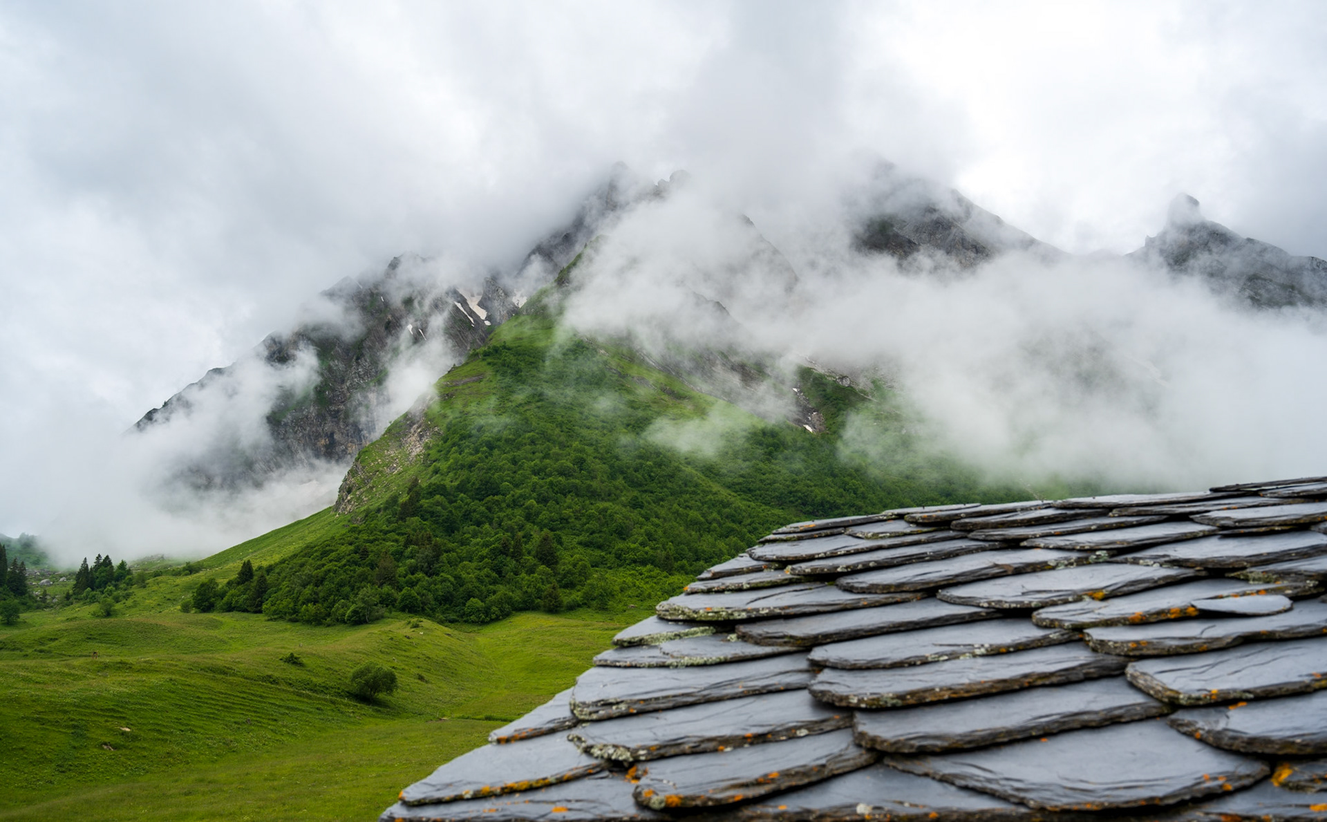 Stone roof and cloud umbrella