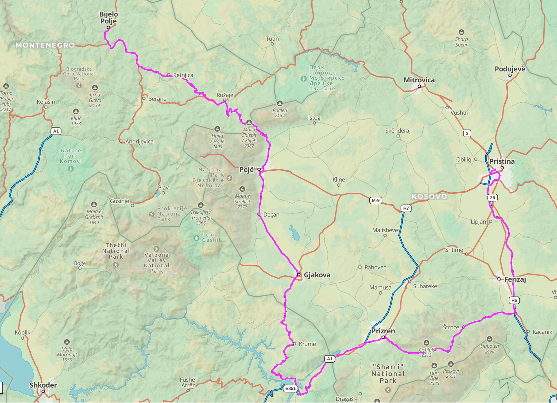 Day 9 - 360 km. The accident happened 8 km East of Štrpce so only Dirk rode the whole way.