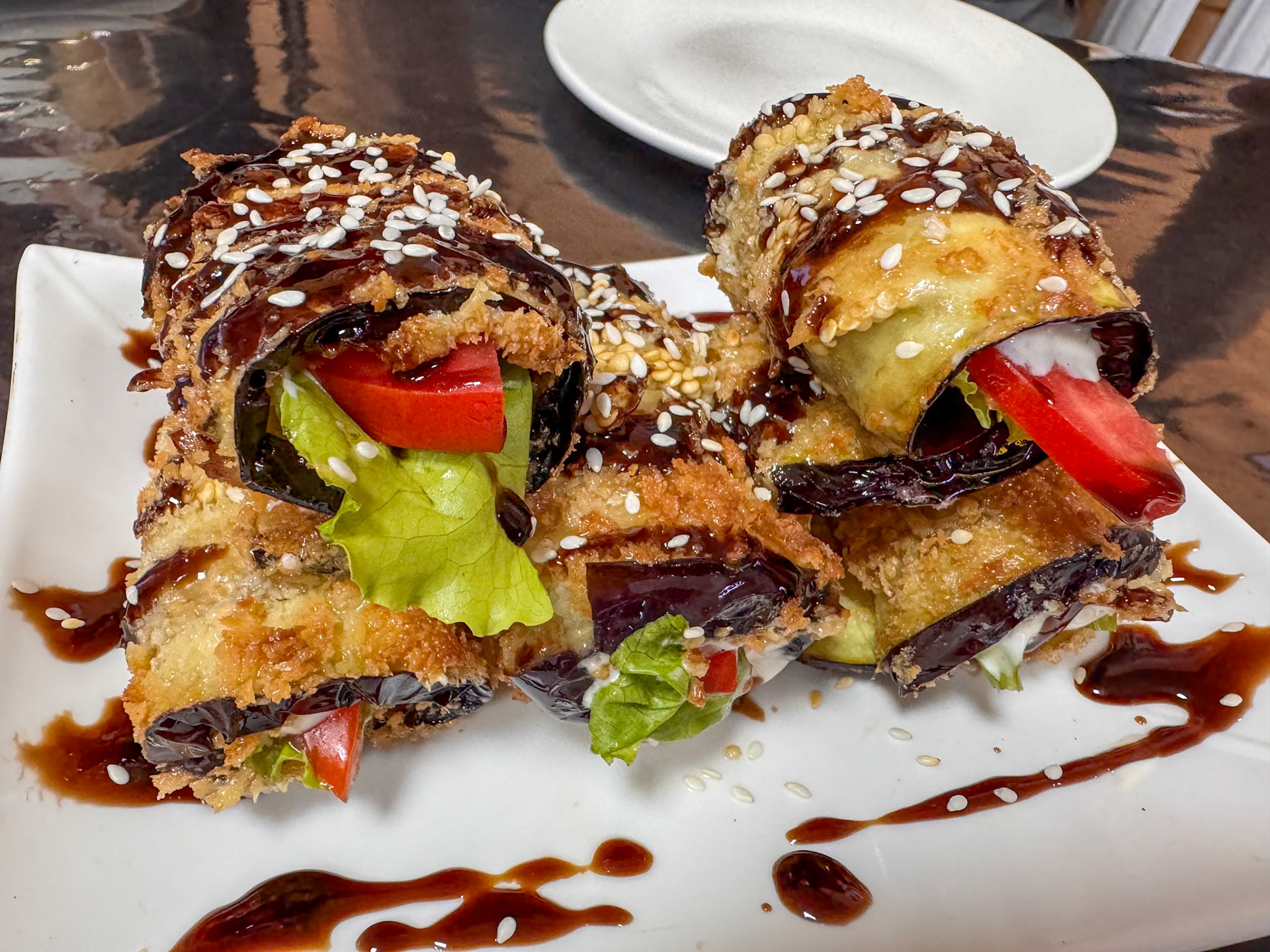 Deep fried eggplants with fresh salad inside 👍🏻
