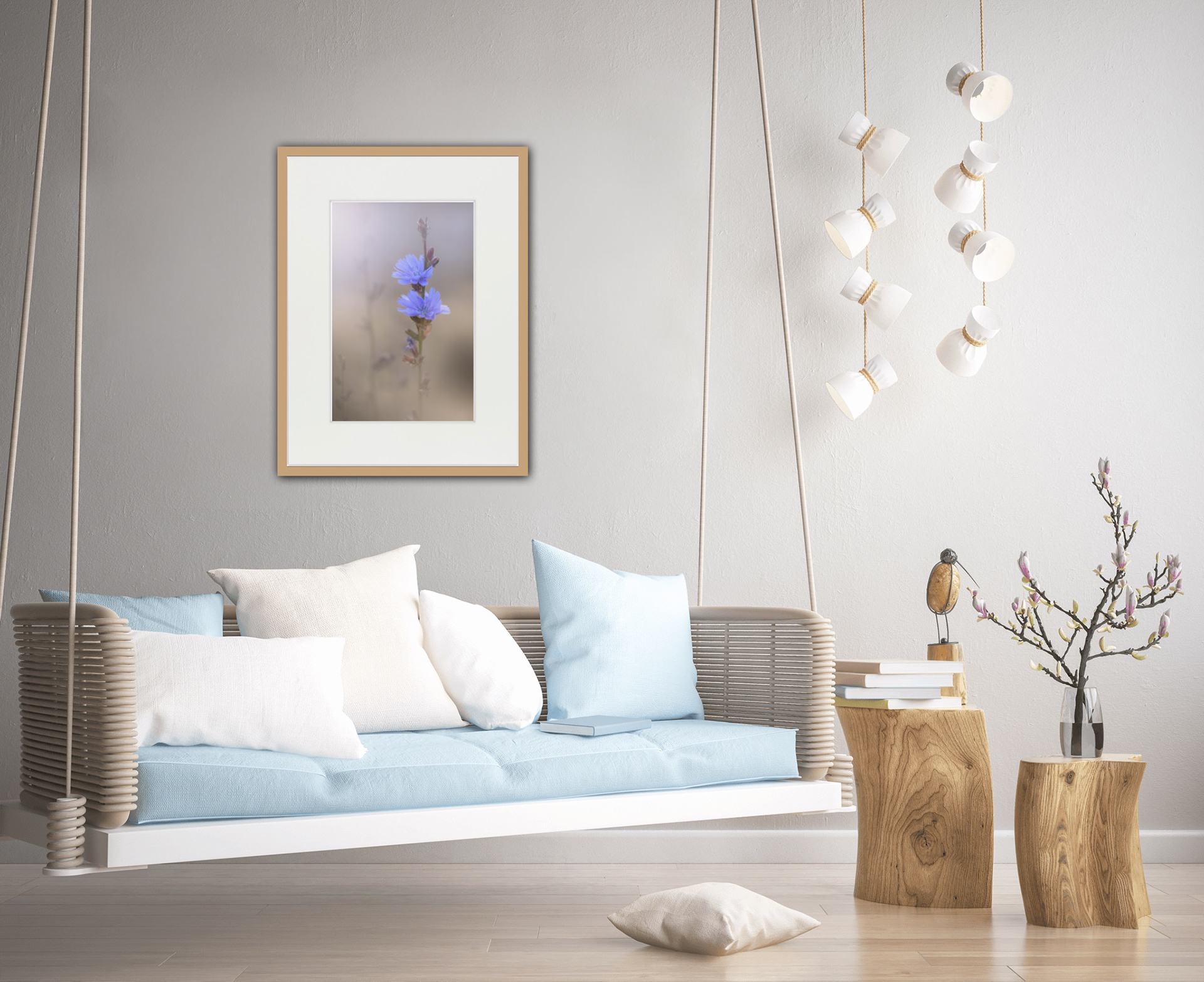 Fine Art i Glas og Ramme - Illustreret i lys Træramme med passepartout
