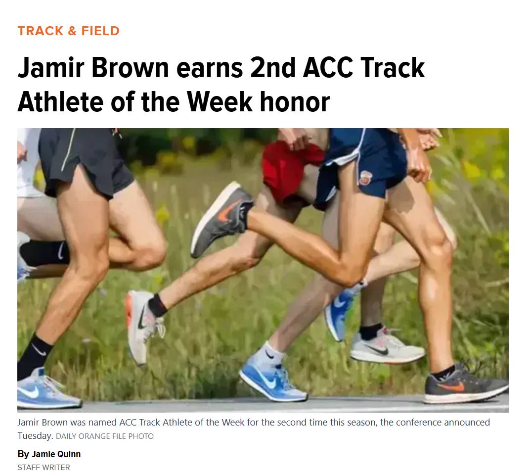 Sports reporting: https://dailyorange.com/2026/03/syracuse-track-and-field-jamir-brown-second-acc-track-honor/