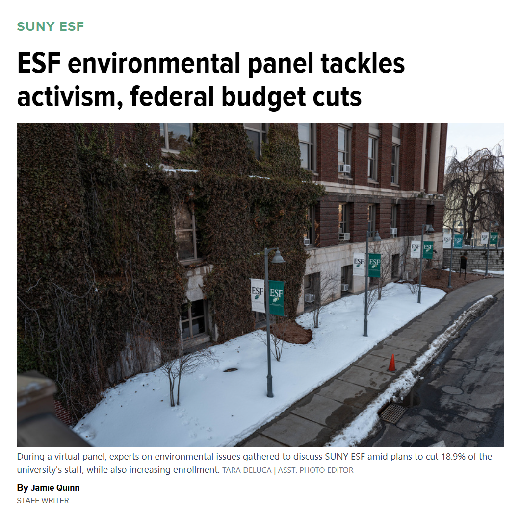 Event coverage: https://dailyorange.com/2026/03/esf-environmental-panel-federal-budget-cuts/