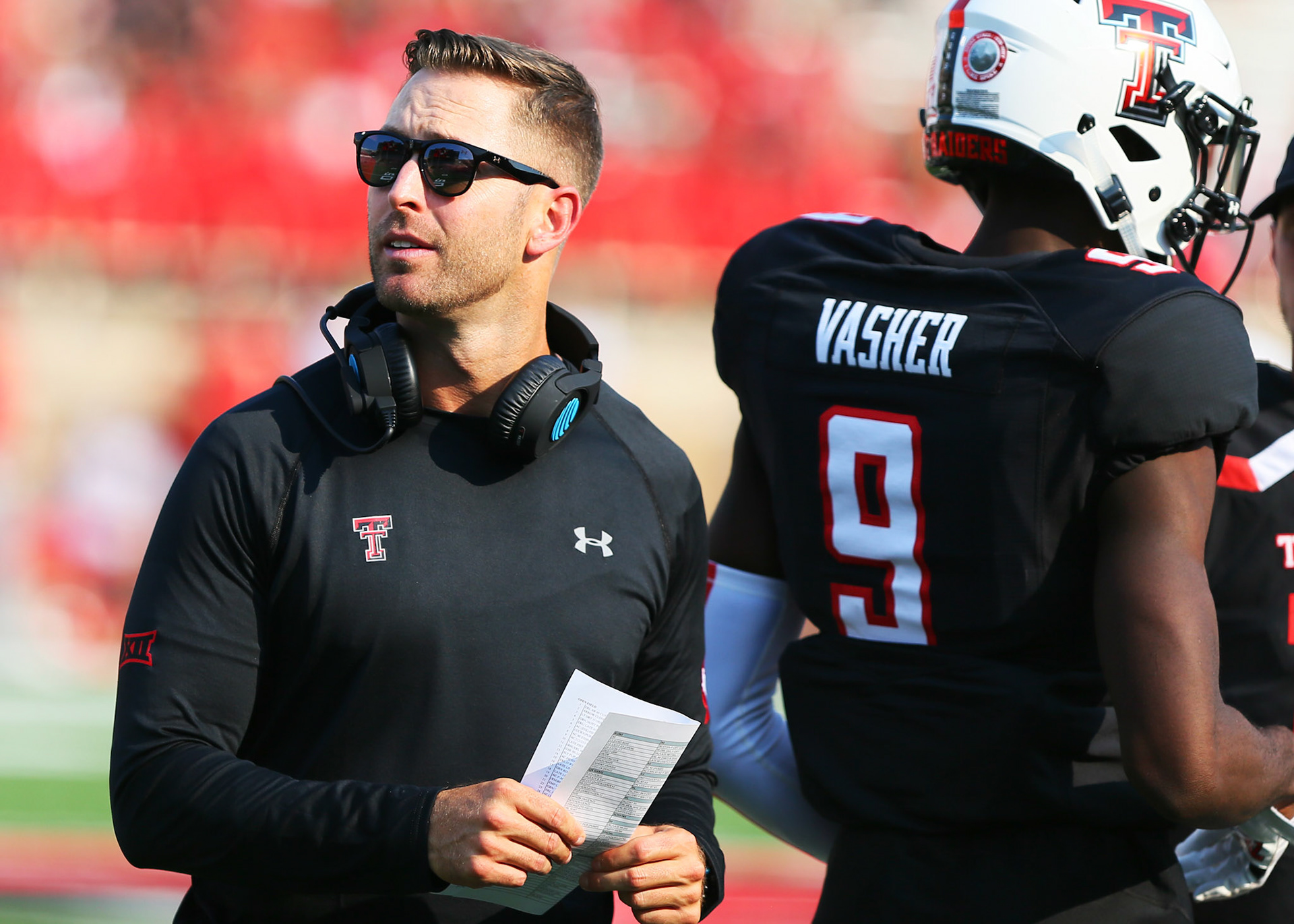 LUBBOCK, TX - SEPTEMBER 02: Texas Tech head coach Kliff Kingsbury watches on during the Texas Tech Raider's 56-10 victory over the Eastern Washington Eagles on September 2, 2017 at Jones AT&amp;T Stadium in Lubbock, TX. (Photo by Sam Grenadier/Icon Sportswire)
