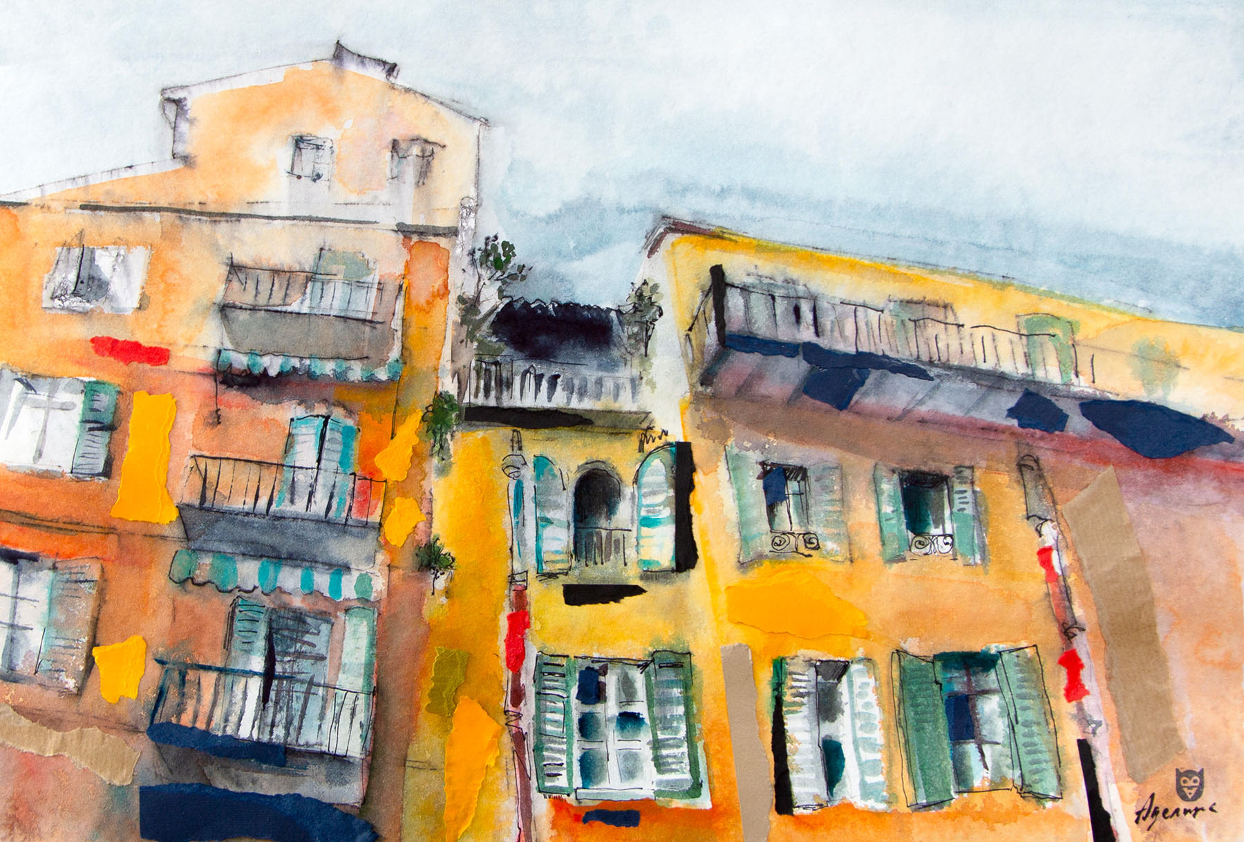 City bathed in light 1  I  watercolour, collage  |  2023  |  46 х 31 cm