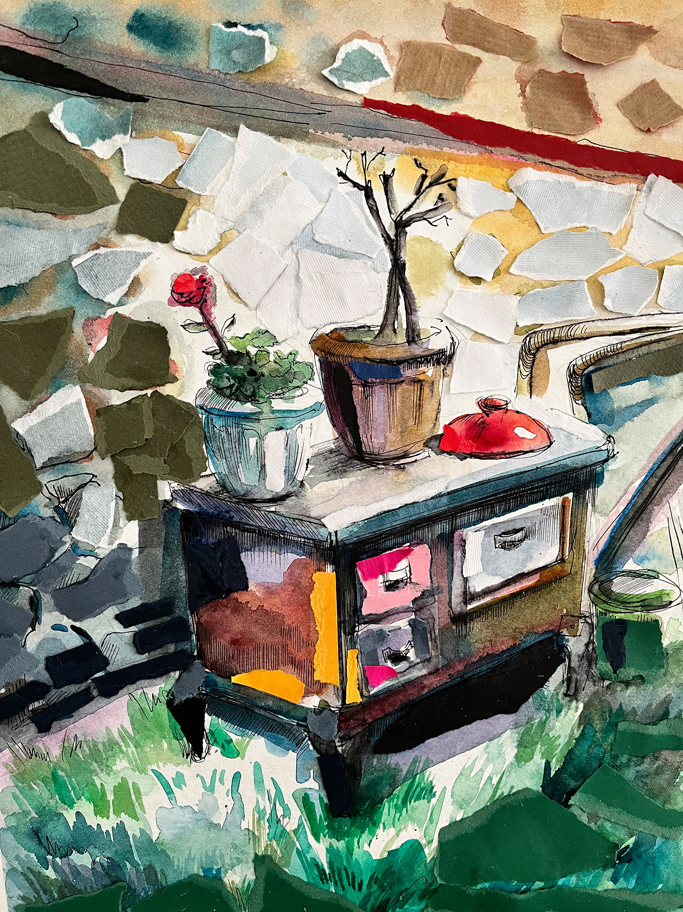 Where the flowers bloom  |  watercolour, collage  |  2023  |  27 x 37 cm