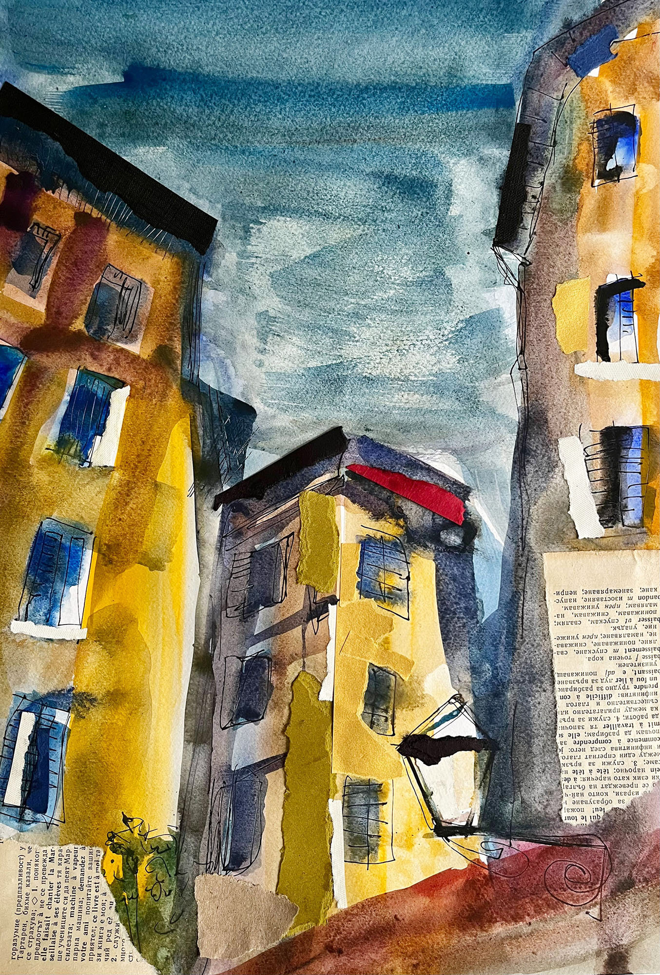 Night Houses  |  watercolour, collage  |  26 x 38 cm