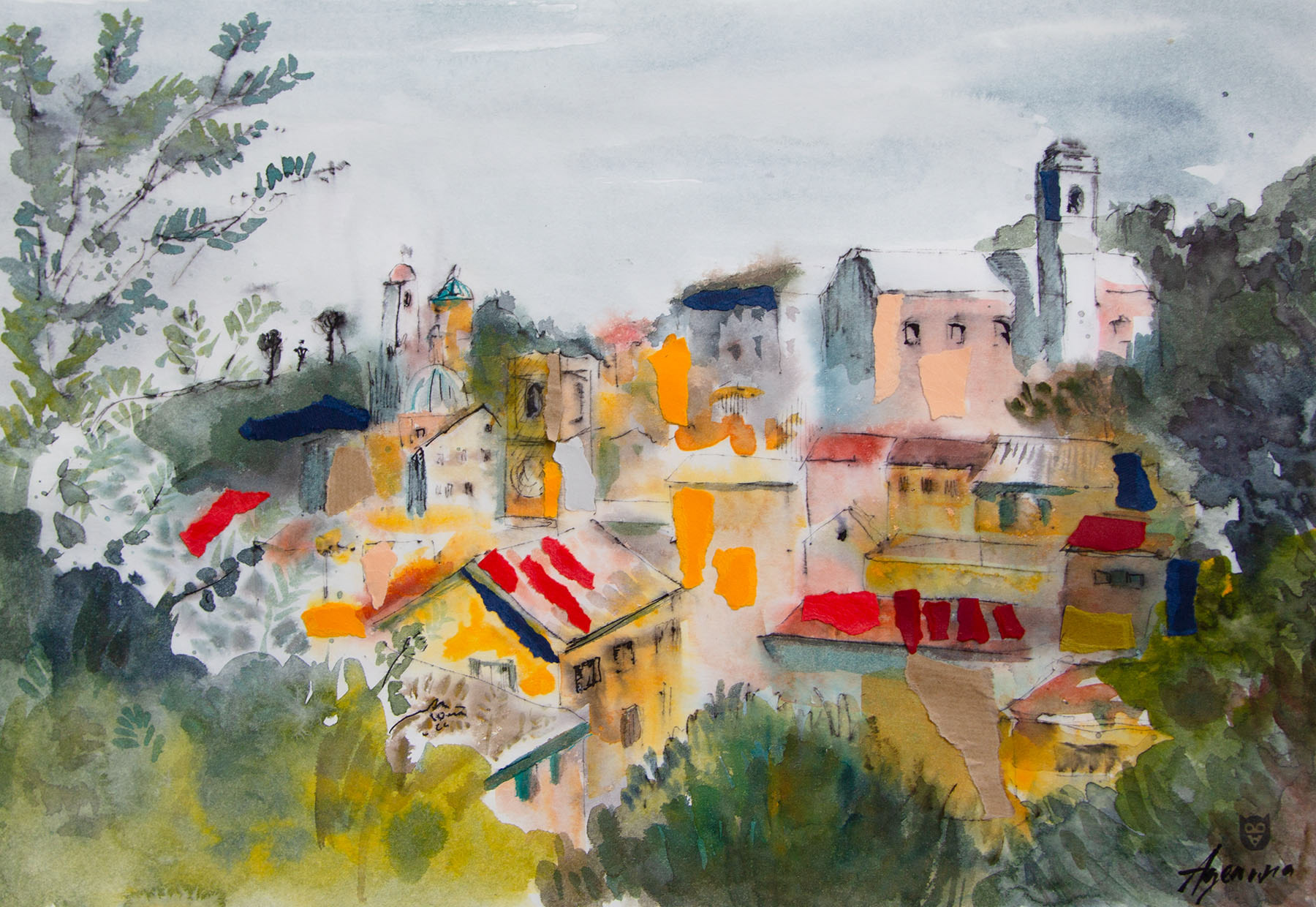 City bathed in light 2  I  watercolour, collage  |  2023  |  46 х 31 cm