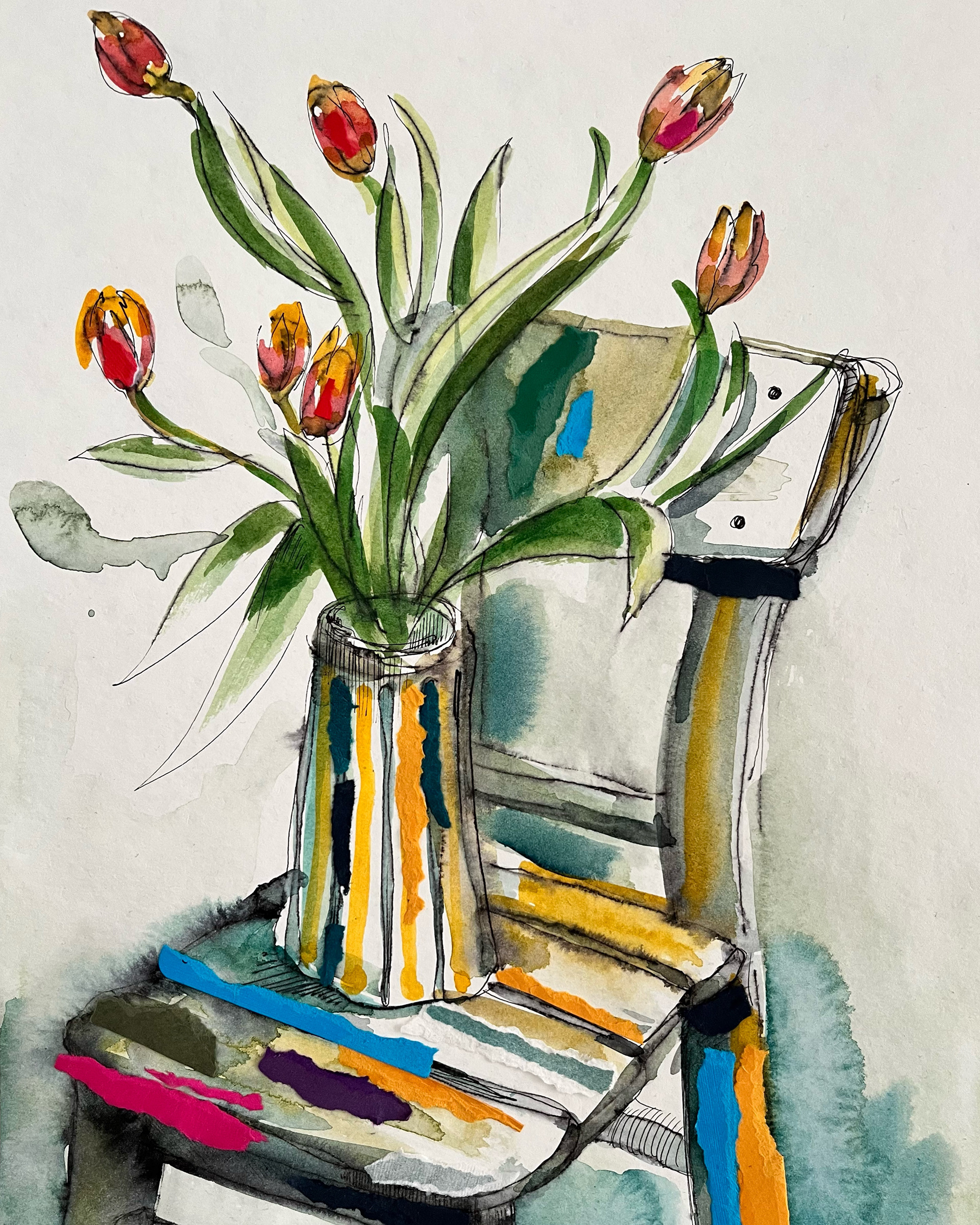 Little white chair 2  |  watercolour, collage  |  2023  |  28 x 38 cm