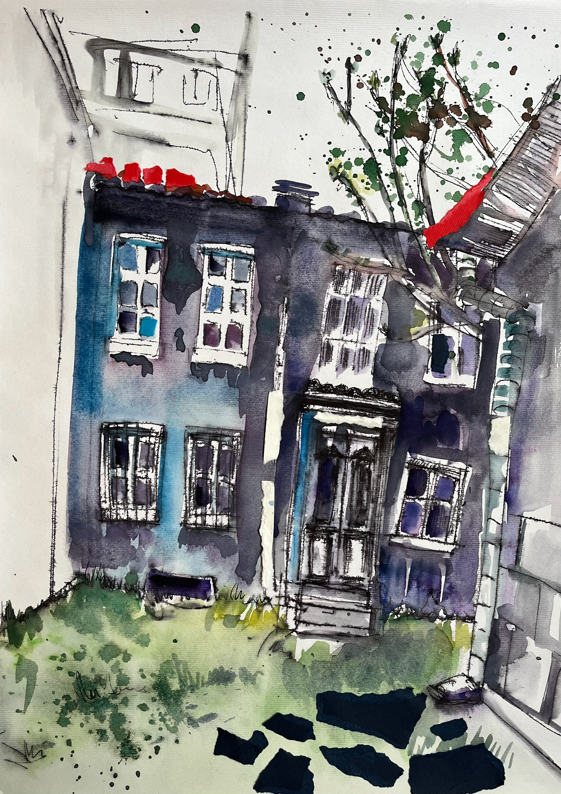 House behind the house 2  |  watercolour, collage  |  2023  |  21.5 x 33 cm