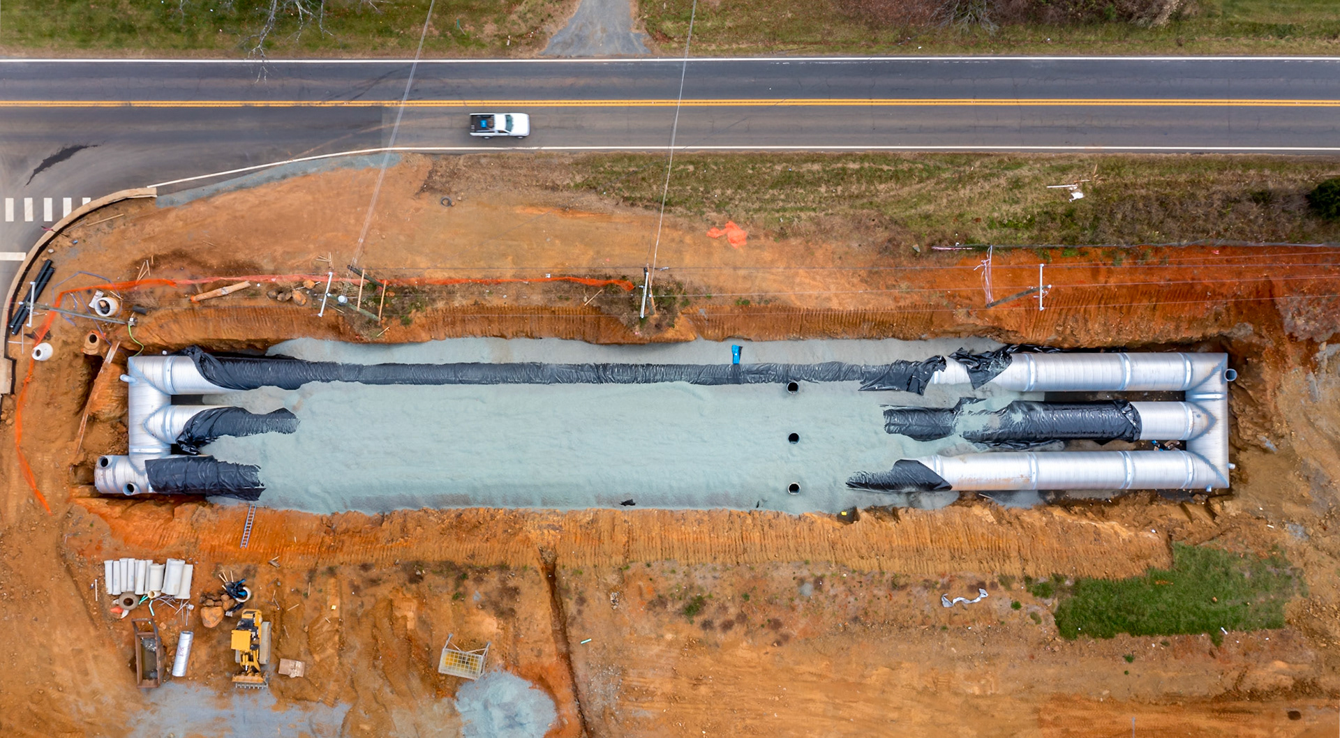 Huge drainage pipes for managing water runoff for the Spring Hill Village development