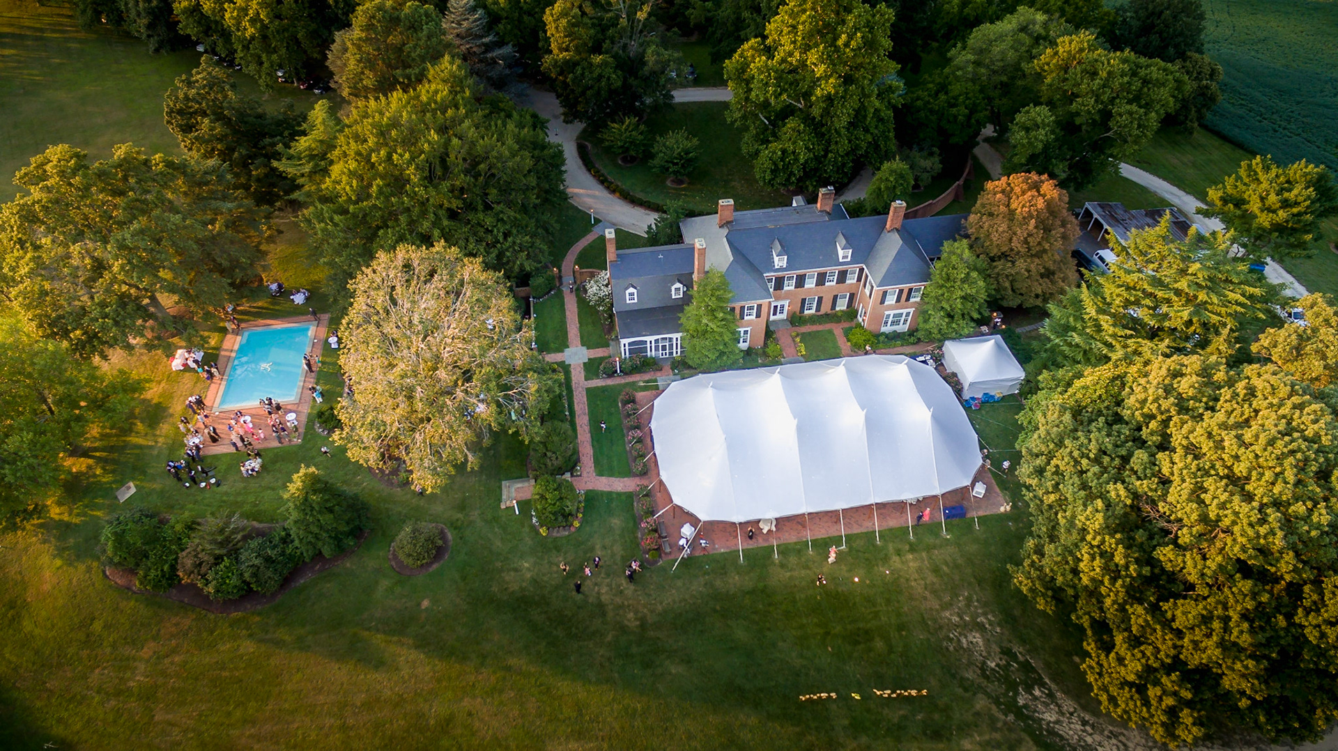 An aerial view of a wedding reception