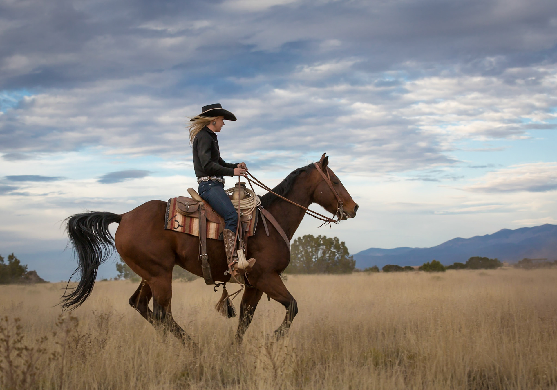 Cowgirl riding a horse in New Mexico