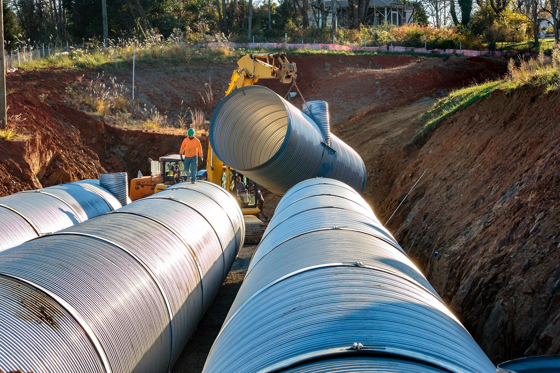 Huge drainage pipes for managing water runoff for the Spring Hill Village development