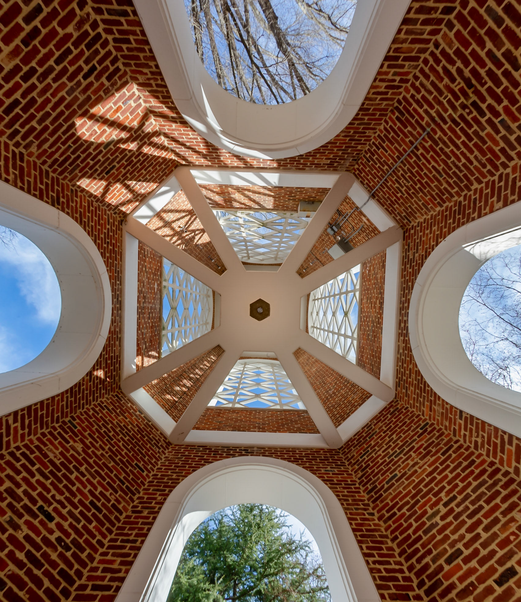 Looking up inside of a bell tower