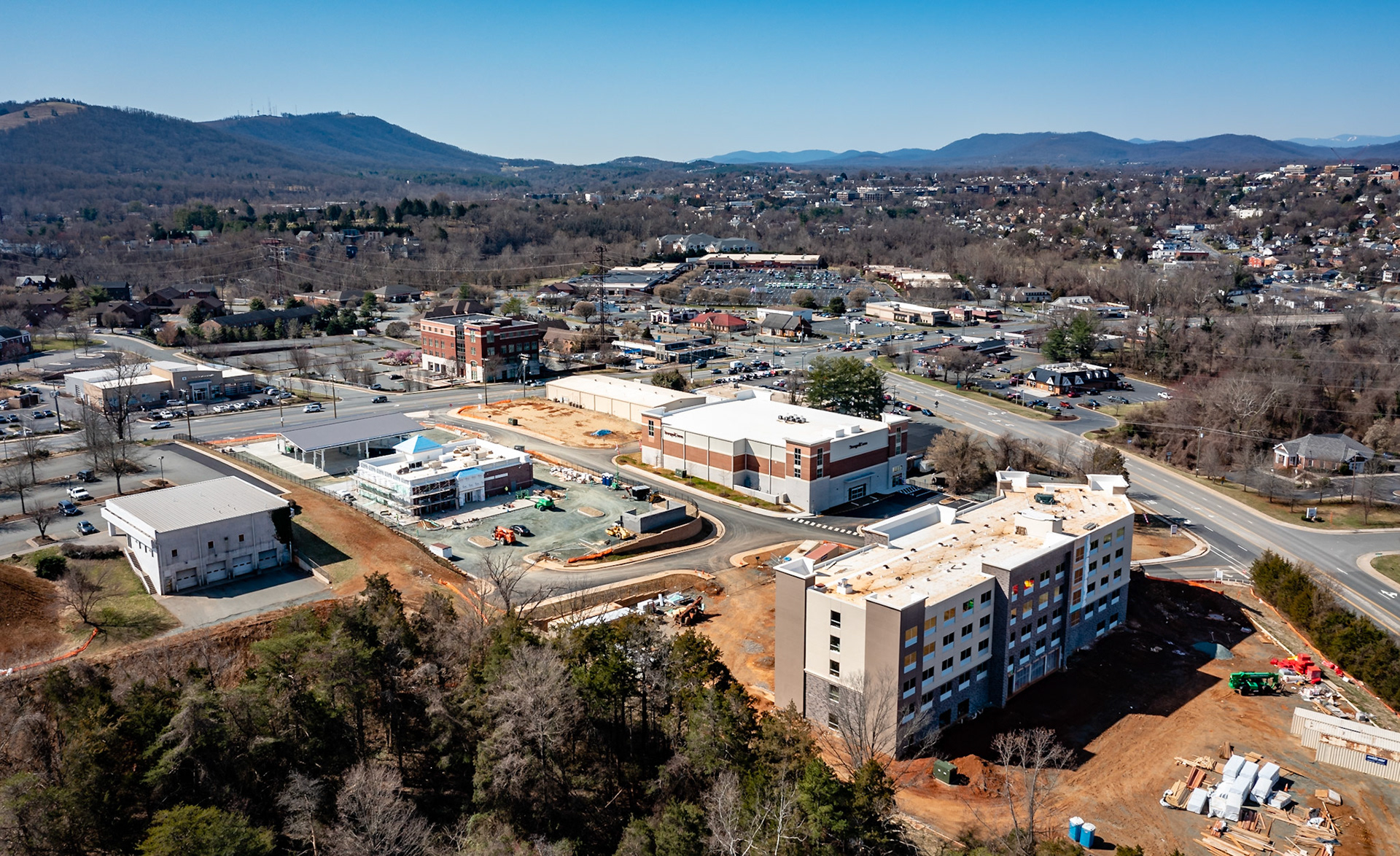 Aerial view of construction near Rt 20 and Rt250 in Charlottesville, VA