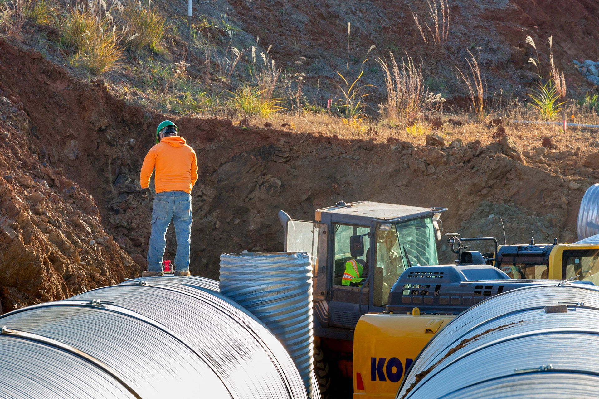 Huge drainage pipes for managing water runoff for the Spring Hill Village development