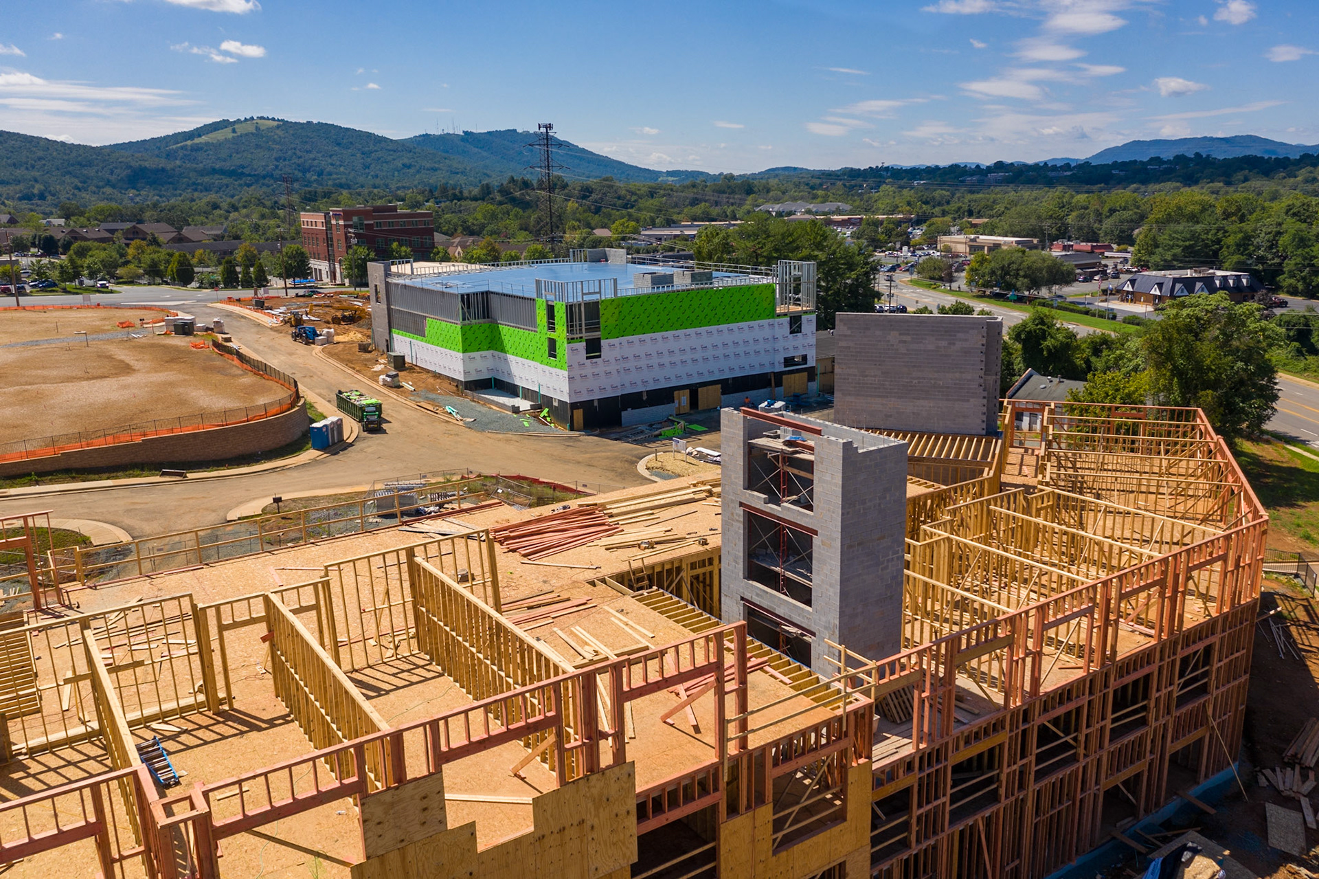 The wooden structure of the Holiday Inn
