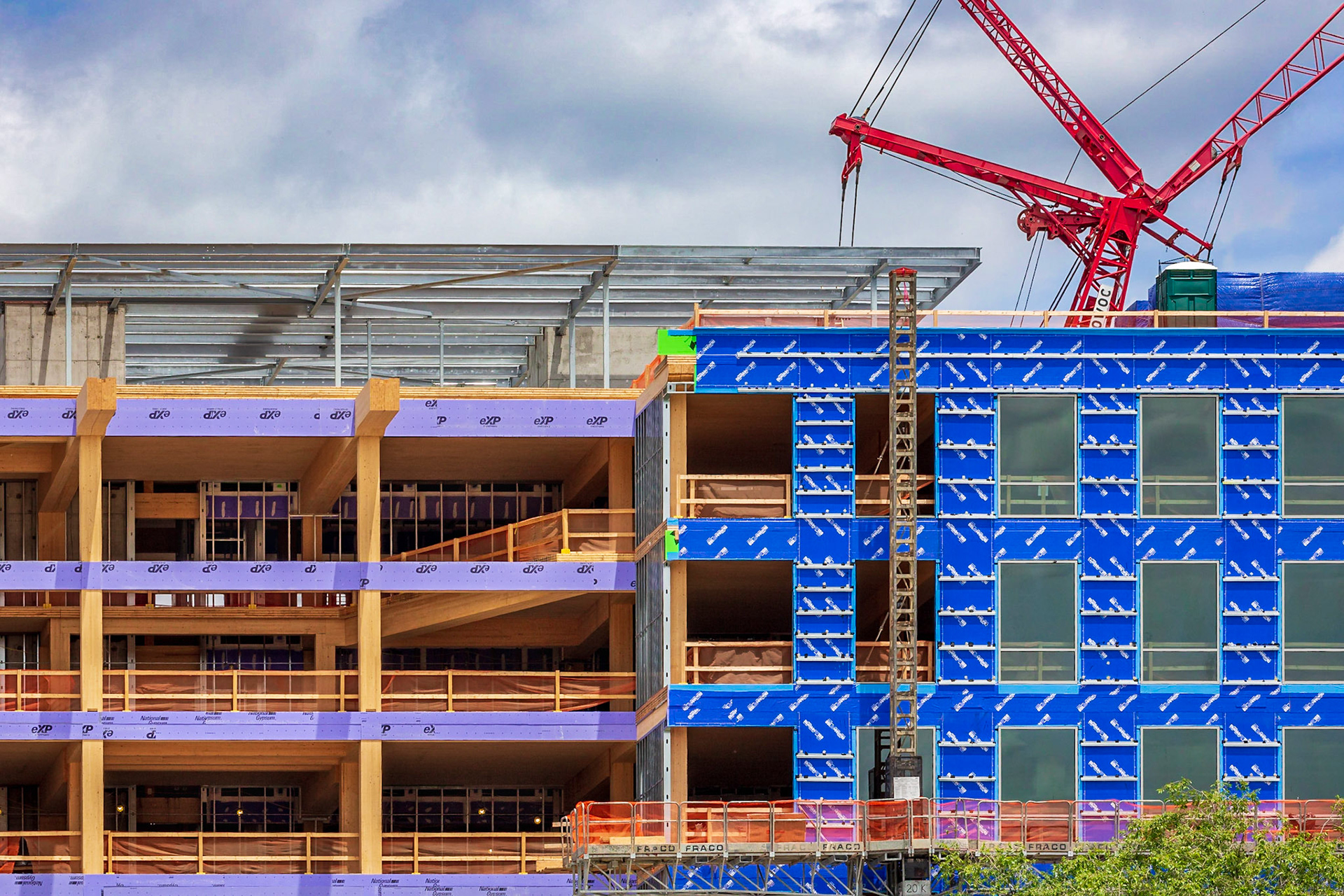 The construction of the cross laminated building continues