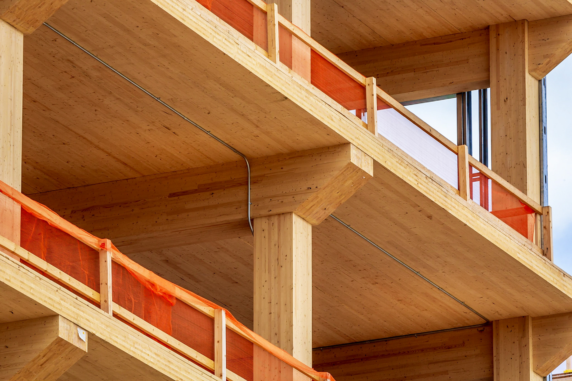 The construction of the cross laminated Apex Clean Energy building continues in Charlottesville, VA