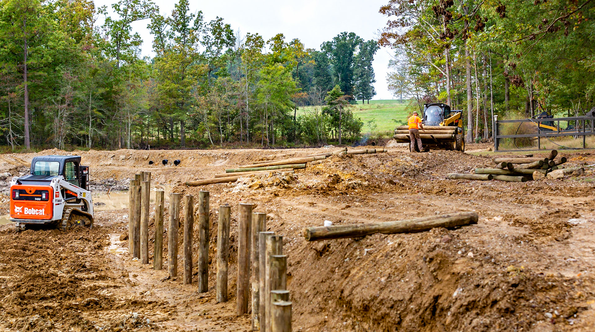 Installing a wall most of the way around the pond