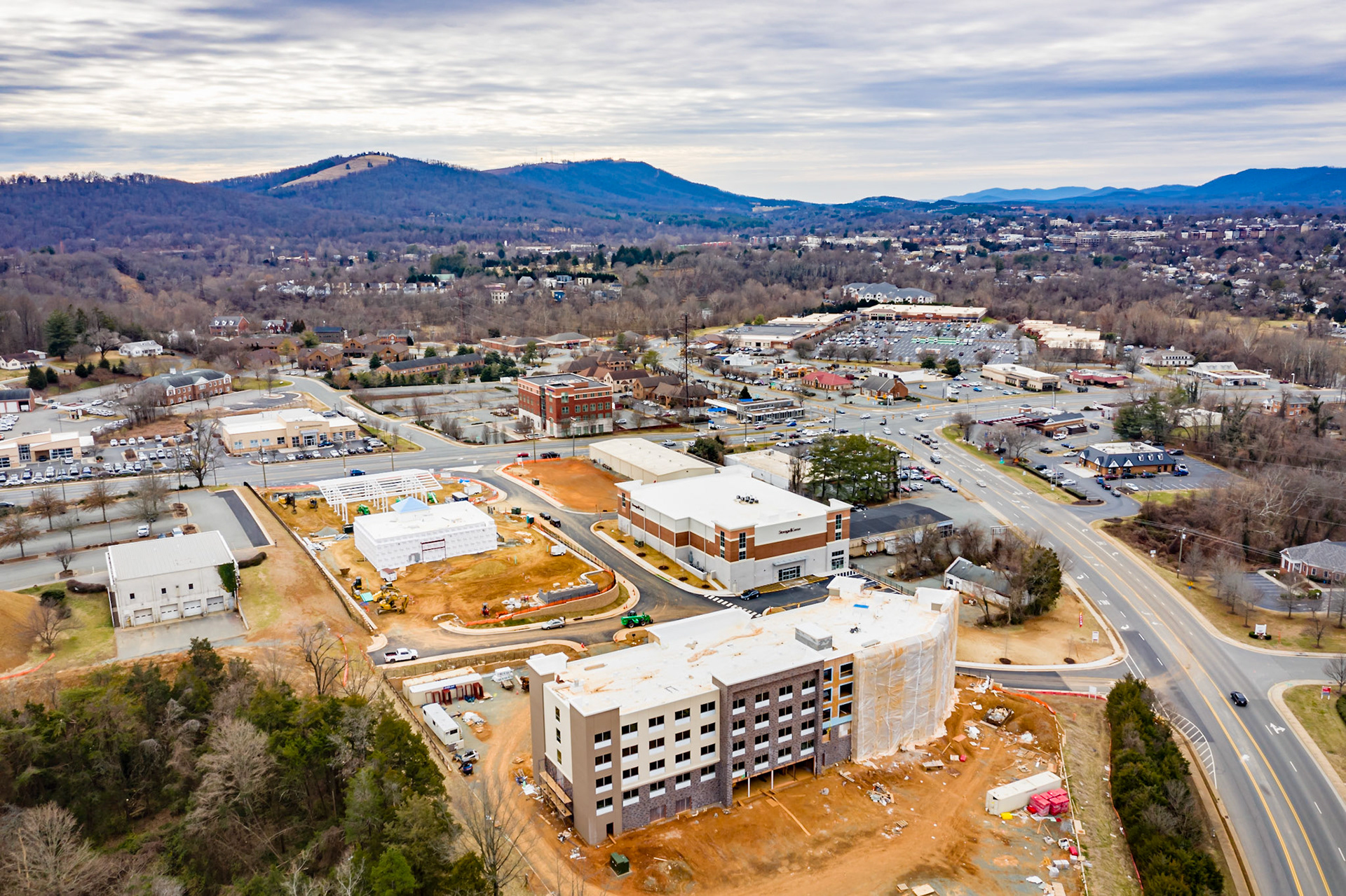 Aerial view of construction near Rt 20 and Rt250 in Charlottesville, VA