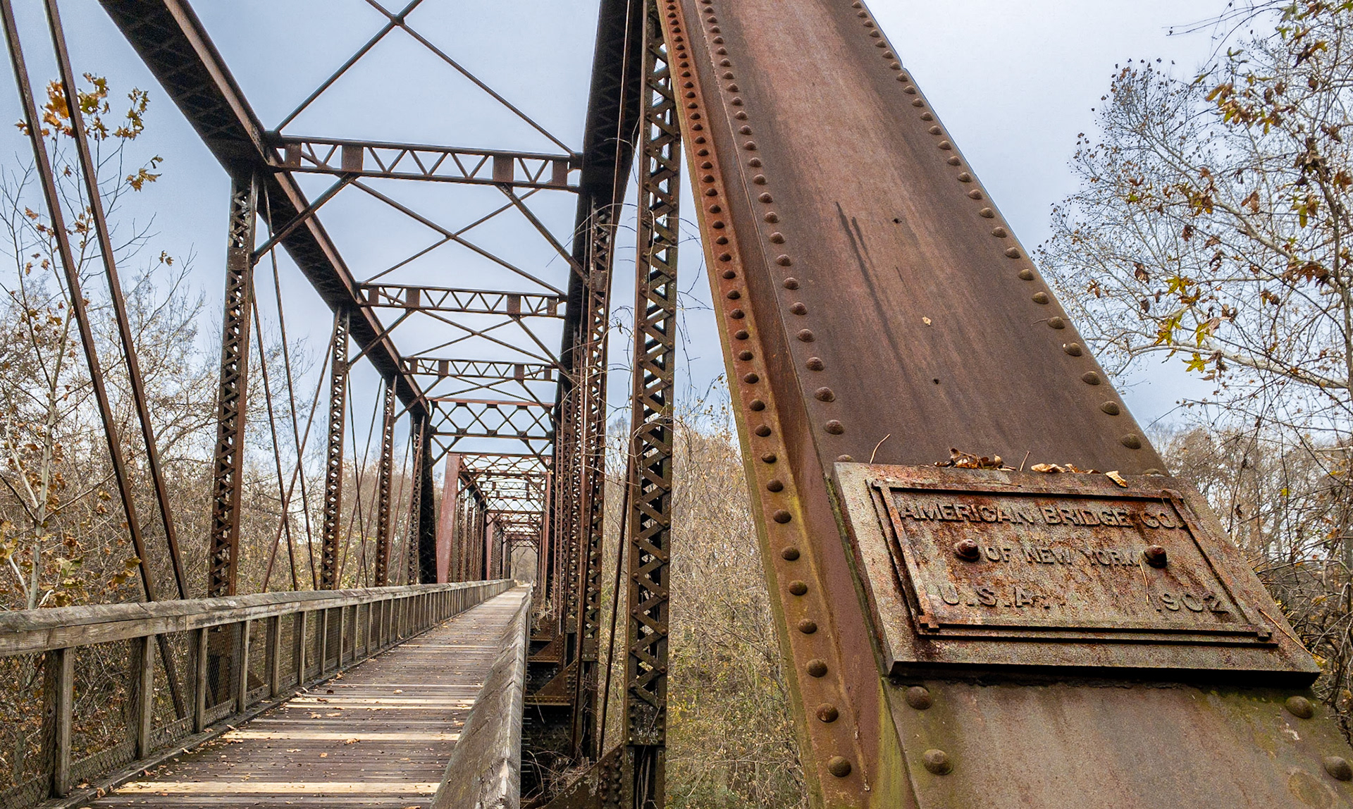 Hiking trail, old iron bridge