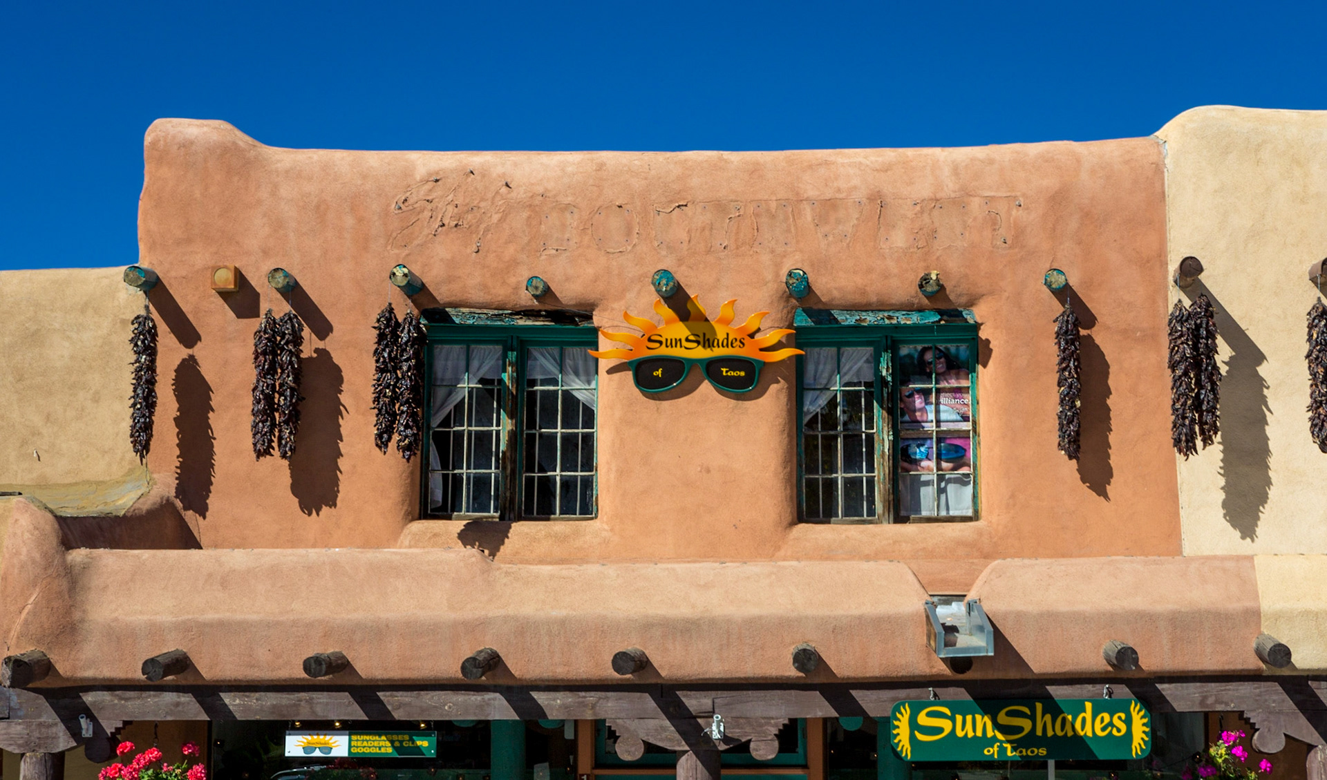 Shopping in Taos under blue skies