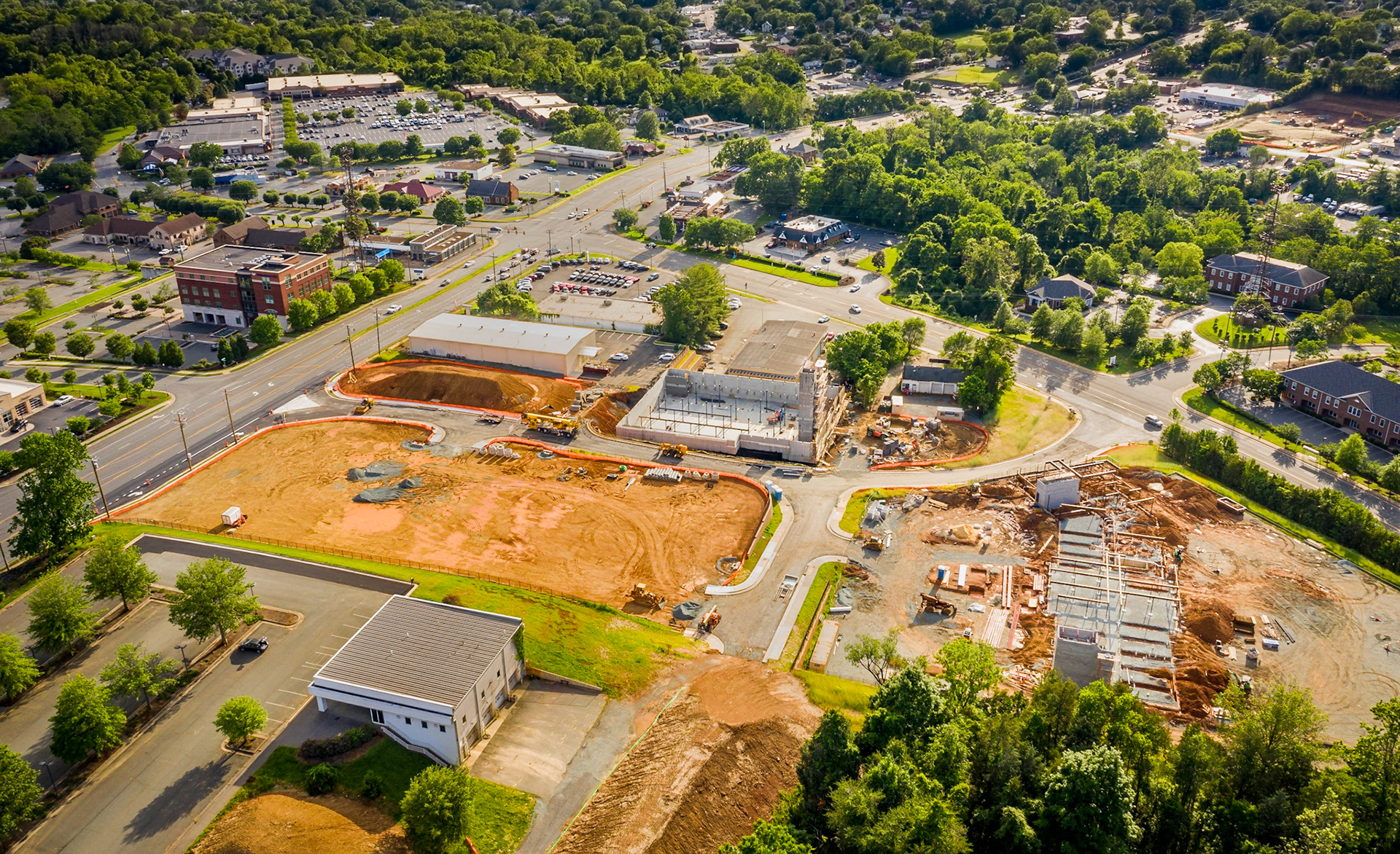 Pantops area in Charlottesville.  May 2020 showing construction of the Holiday Inn and Storage Sense.