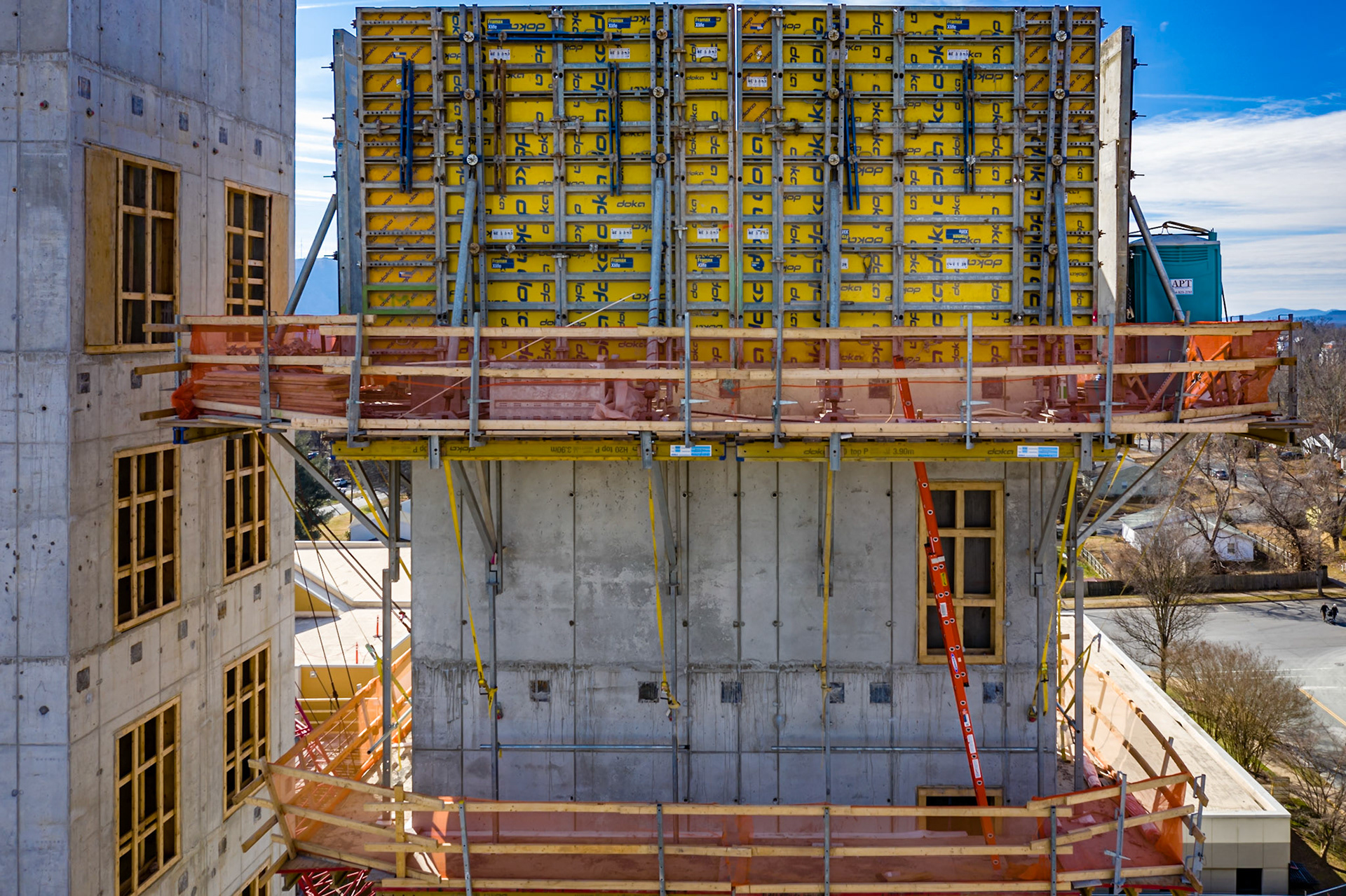 Elevator shafts and stairwells of the Apex Clean Energy building
