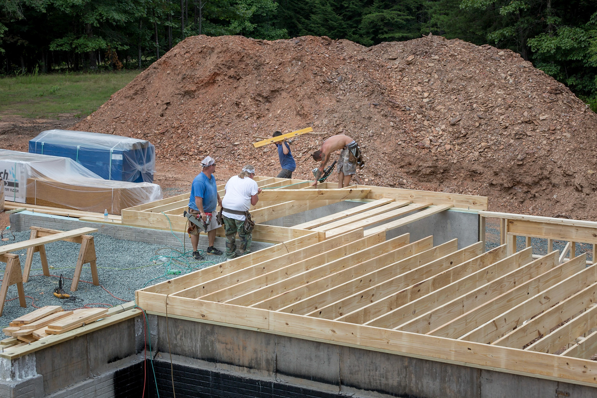 Hard working construction workers