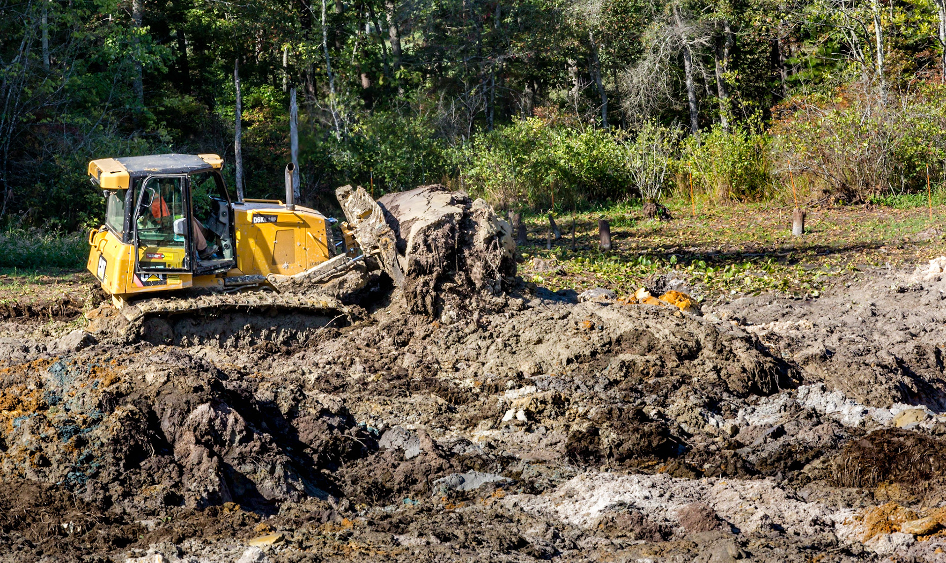 Harry pushing lily pads and muck