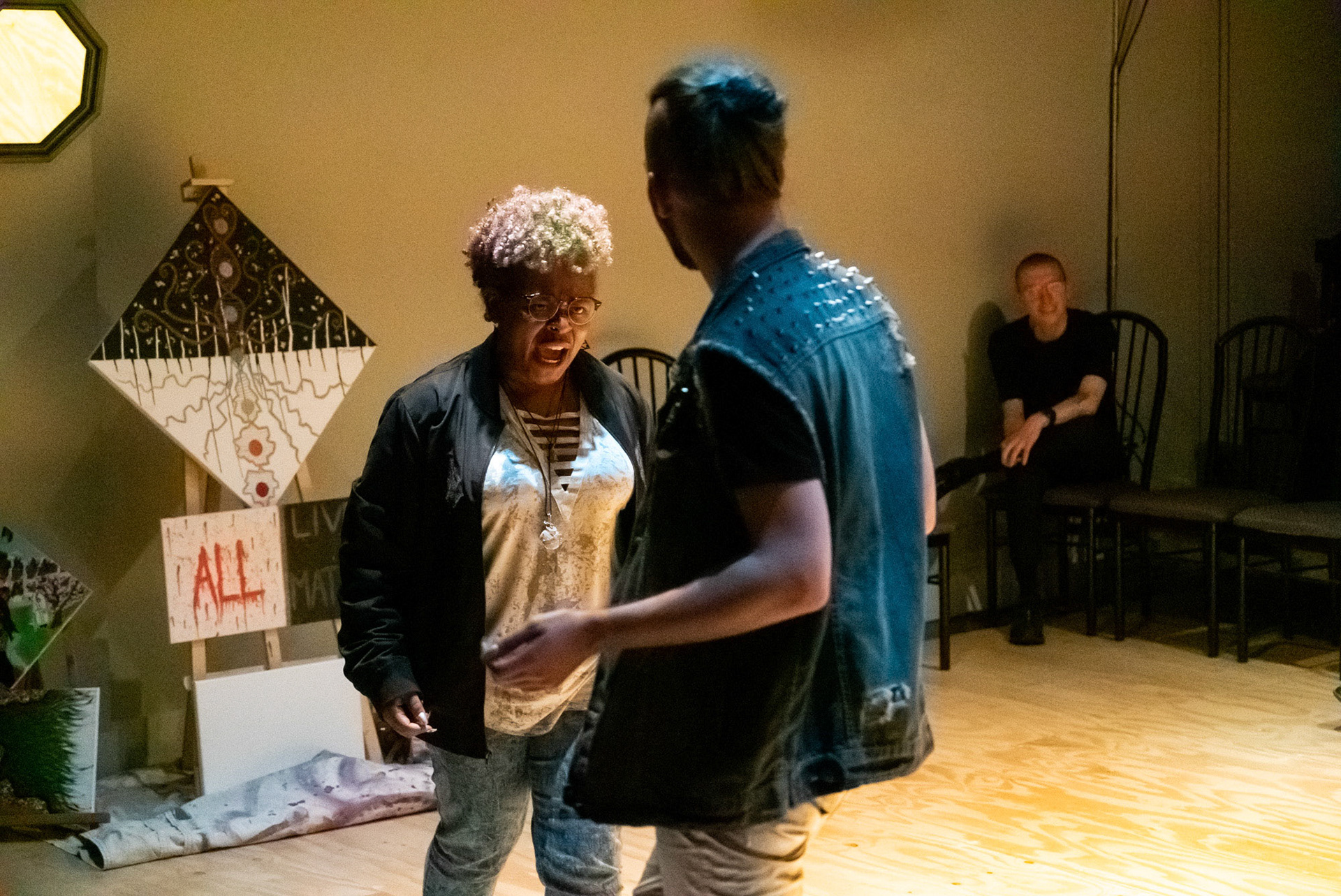 "Have you lost your whole mind?!" From the piece "Air Guitar Hero", Rising Tide 2019; Photo Credit: Kaitlin Walsh