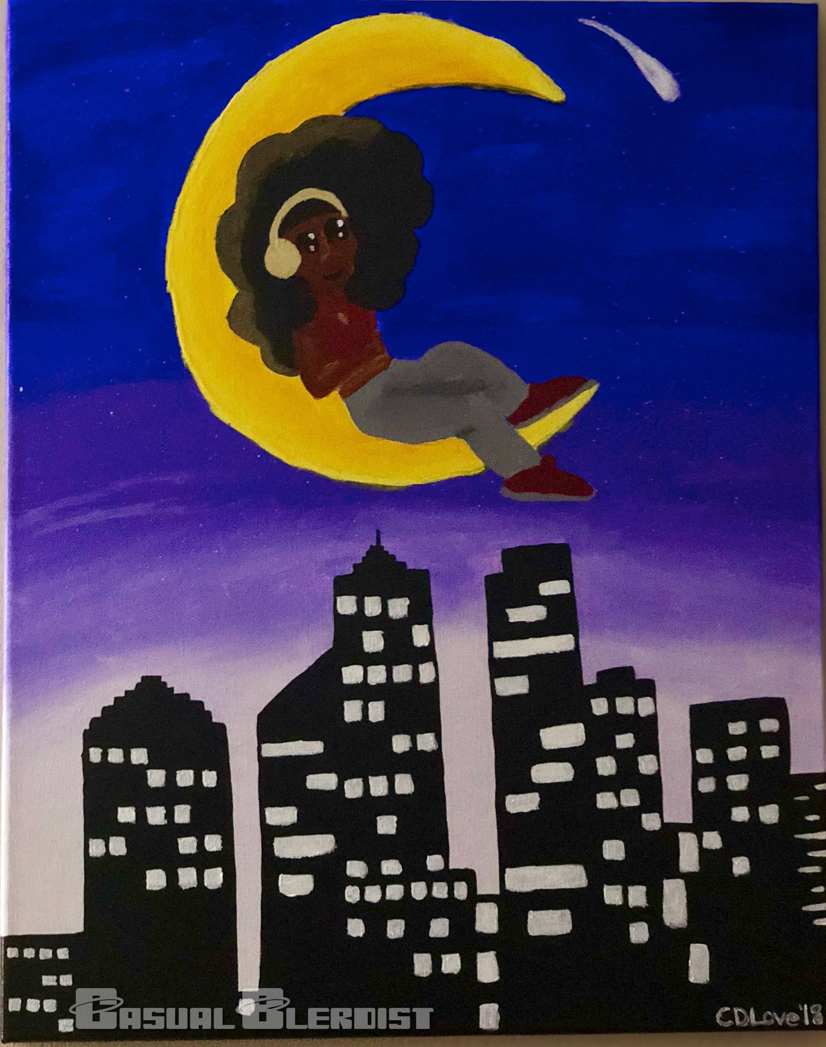 Crescent Moon and ChillSpot (2018) 16x20 Acrylic
