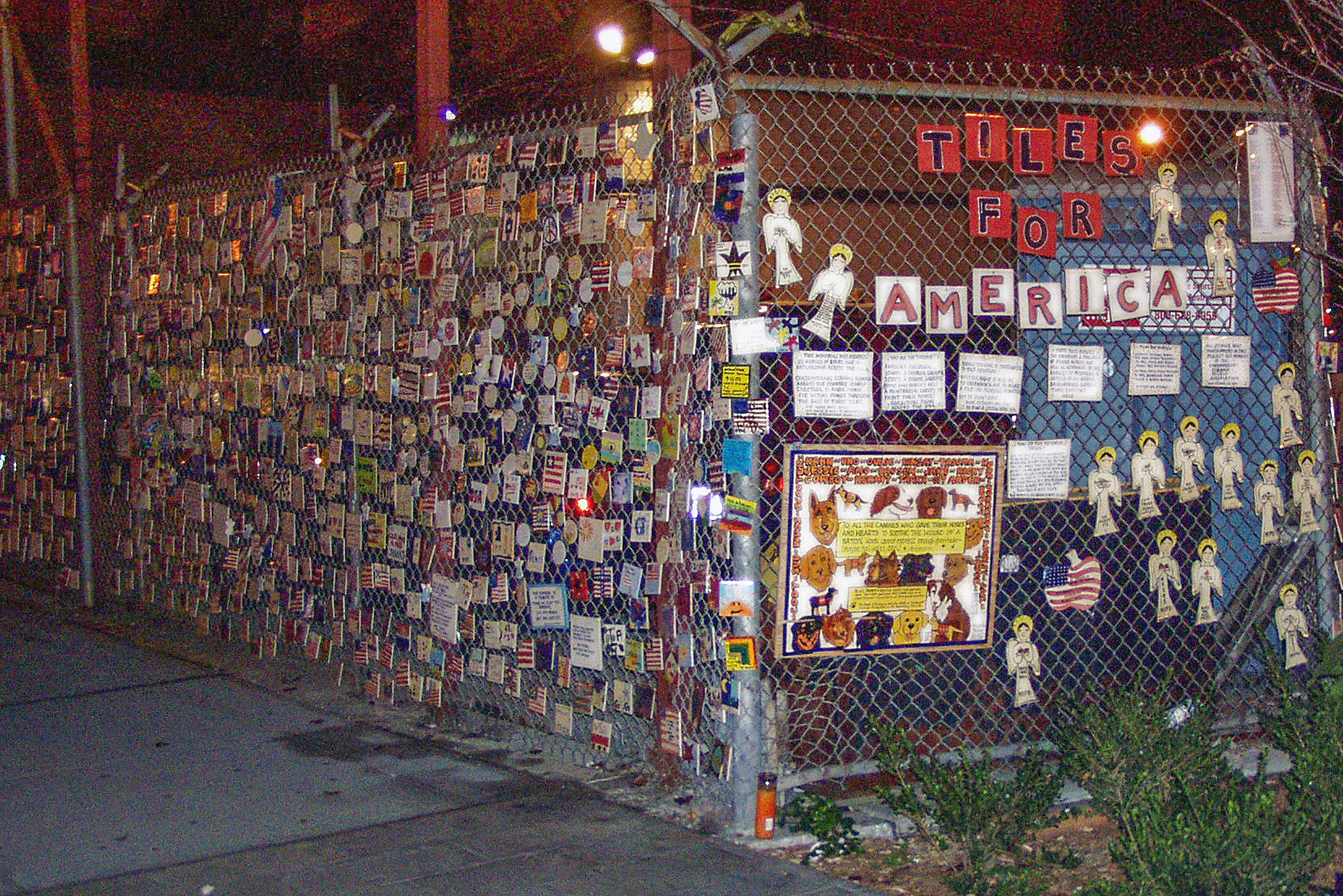 A year after the Twin Towers in New York City fell, these tiles remained on a fence surrounding the site