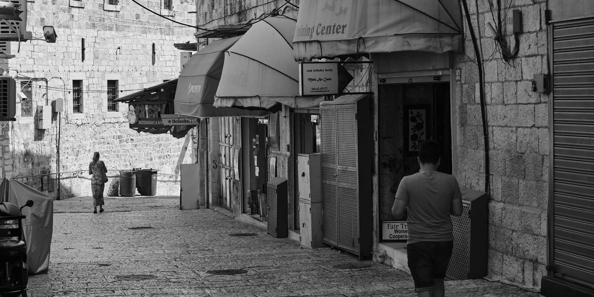 Closed shops on Les Freres Street in the Christian Quarter of the Old City of Jerusalem.