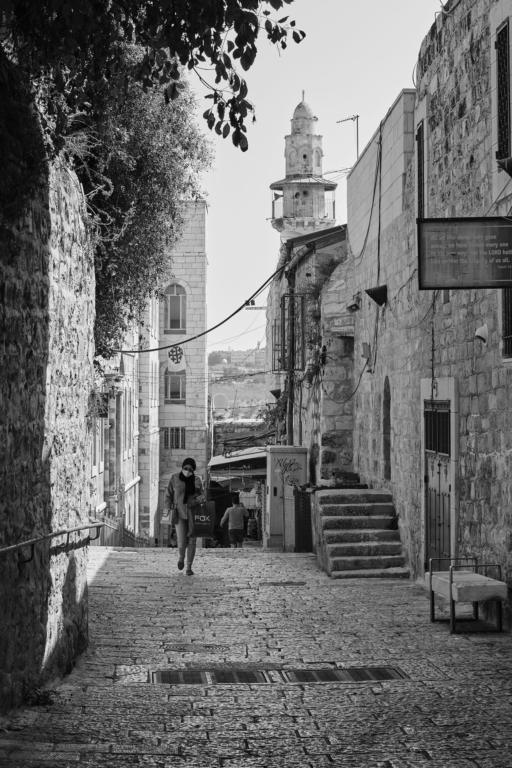 Slowly walking from the Christian Quarter to the Muslim Quarter in the Old City of Jerusalem.