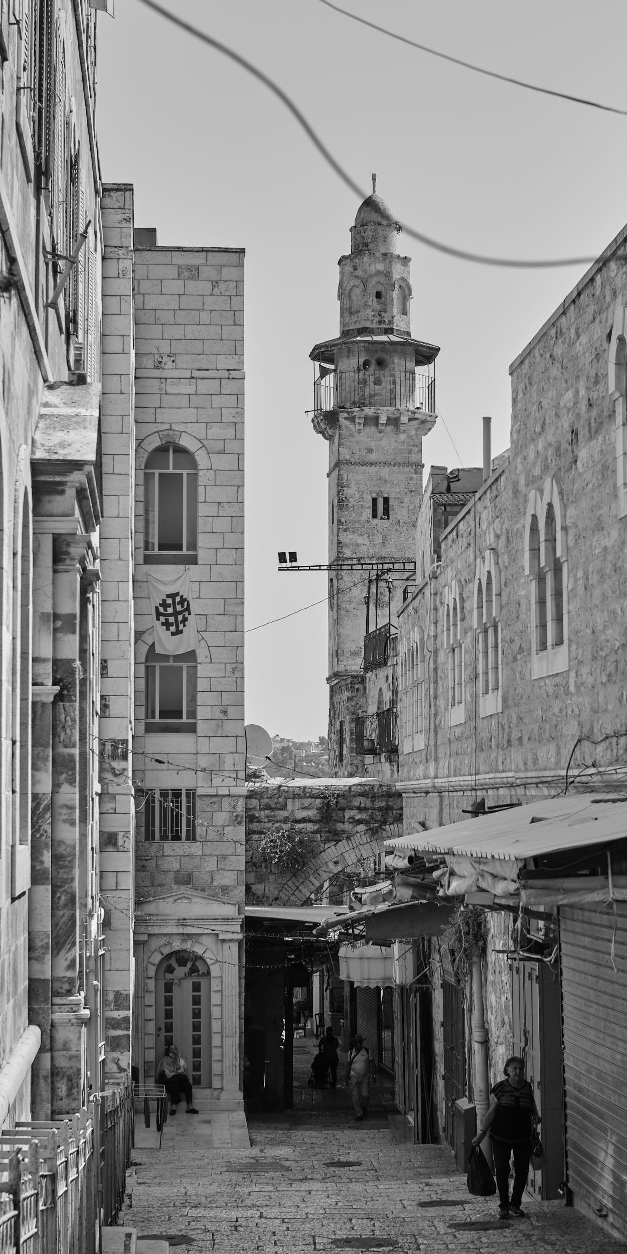 The minaret of Al-Khanqah al-Salahiyya Mosque, a mosque built in the 12th century with a 15 meters high minaret. The mosque was built for Salah al-Din, though not only for him personally.