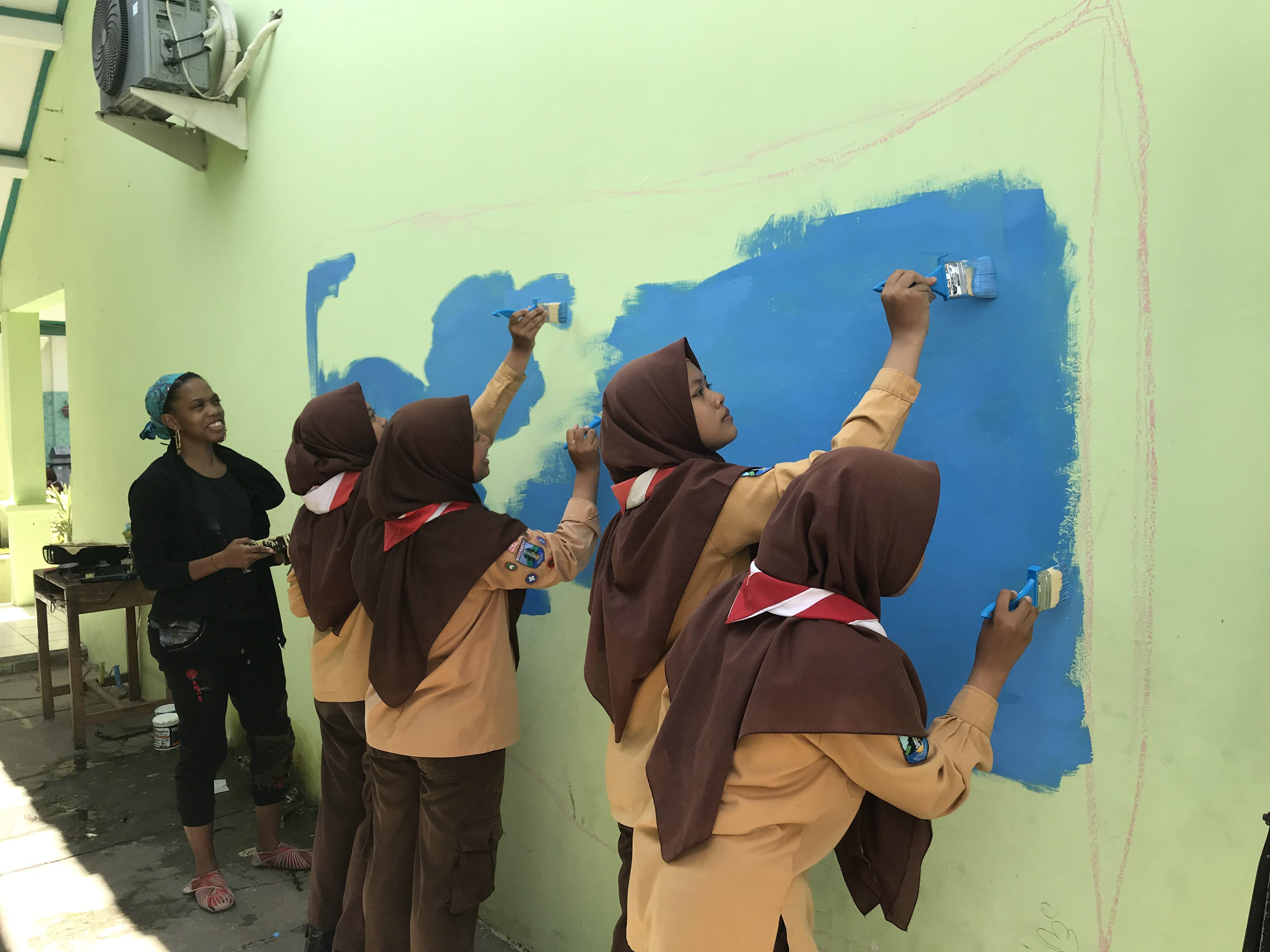 World Map mural with Peace Core Indonesia