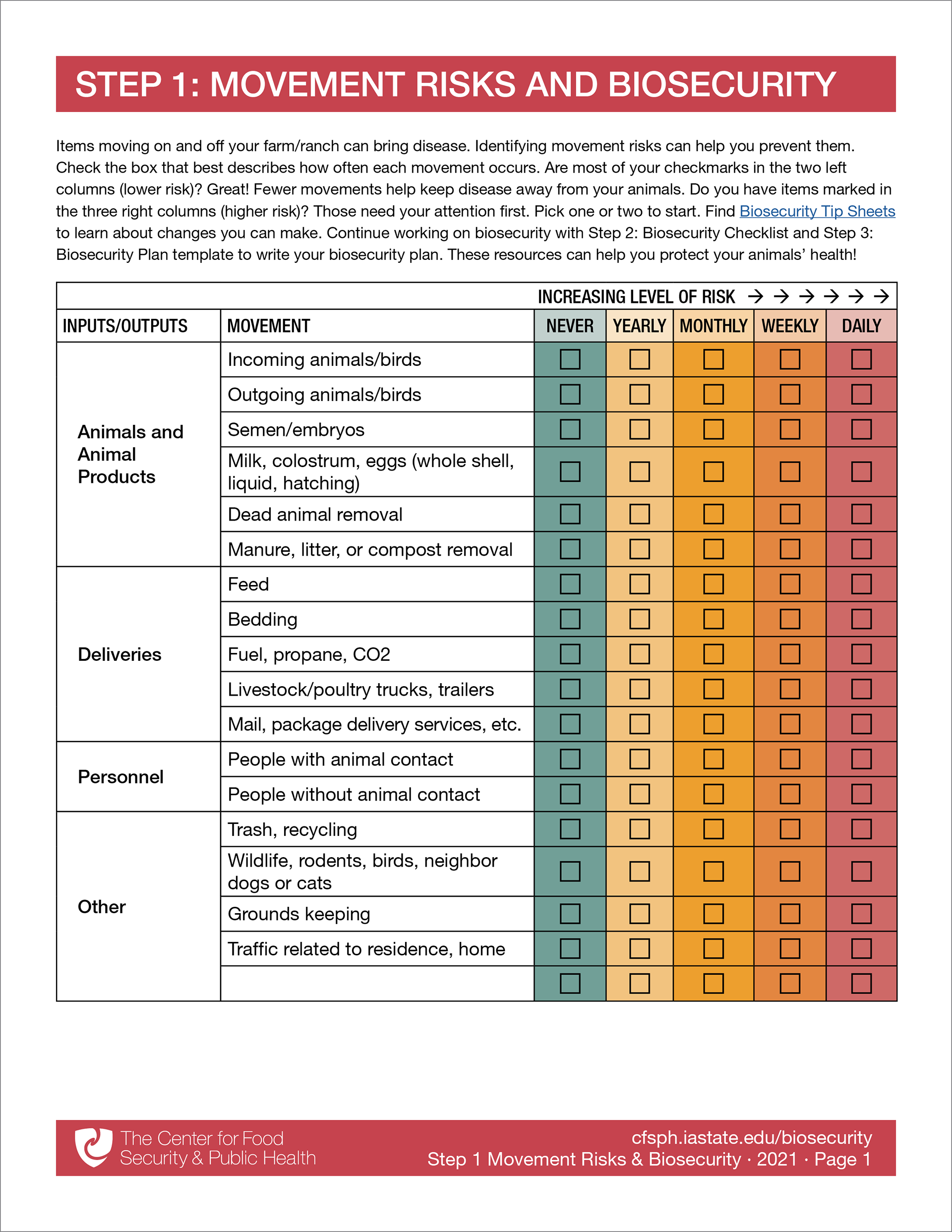 Fillable and Accessible Biosecurity Checklist
