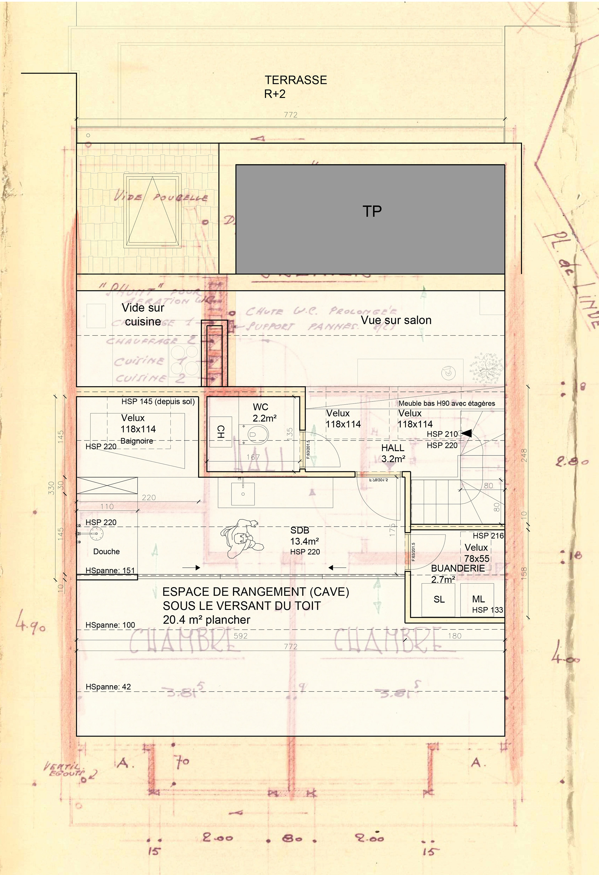 Situation projetée: duplex sous-comble