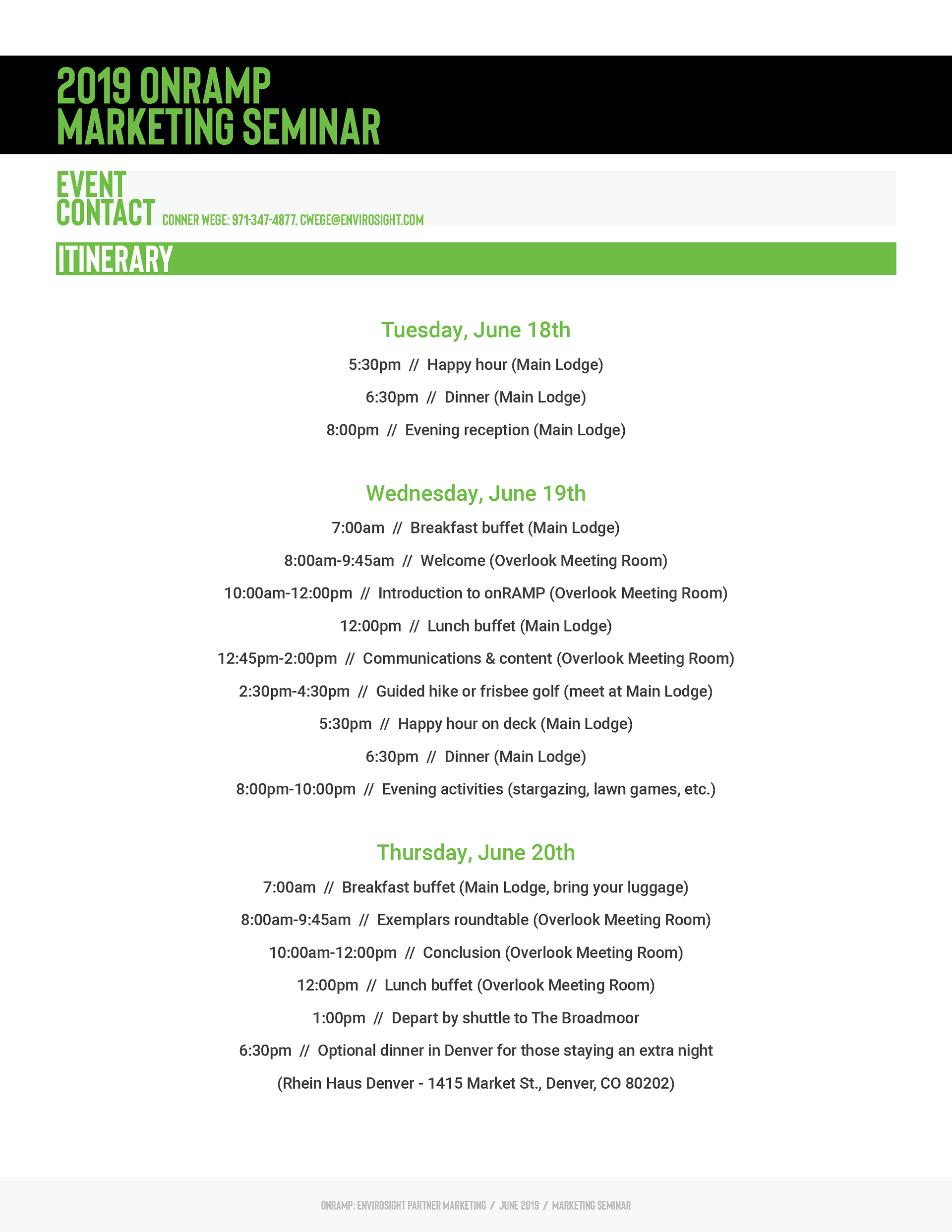 onRAMP Seminar Itinerary
