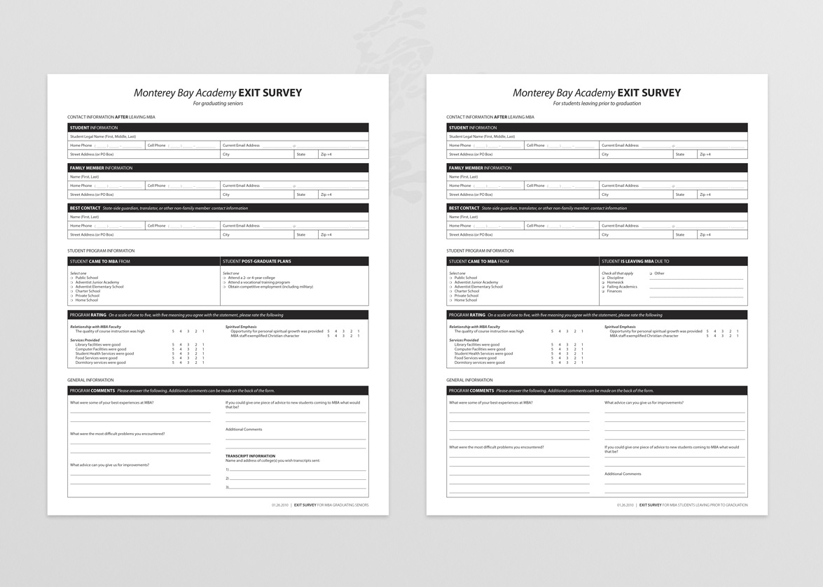 Exit Surveys — 2010 Focus on Learning (mid-term accreditation report) — Monterey Bay Academy