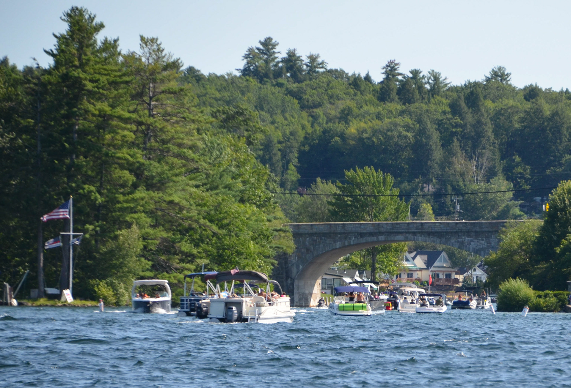 View of the bridge water traffic at Weirs Beach