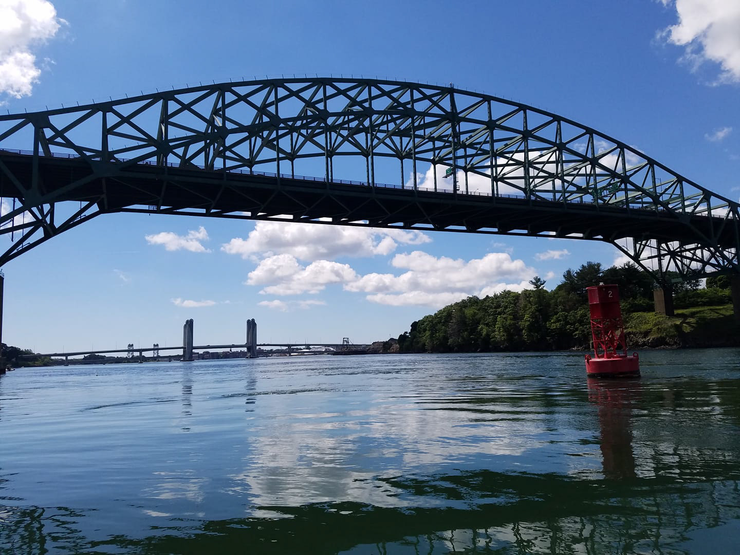 View of three bridges:  Piscataqua River Bridge, Memorial Bridge, & Sarah Mildred Long Bridge