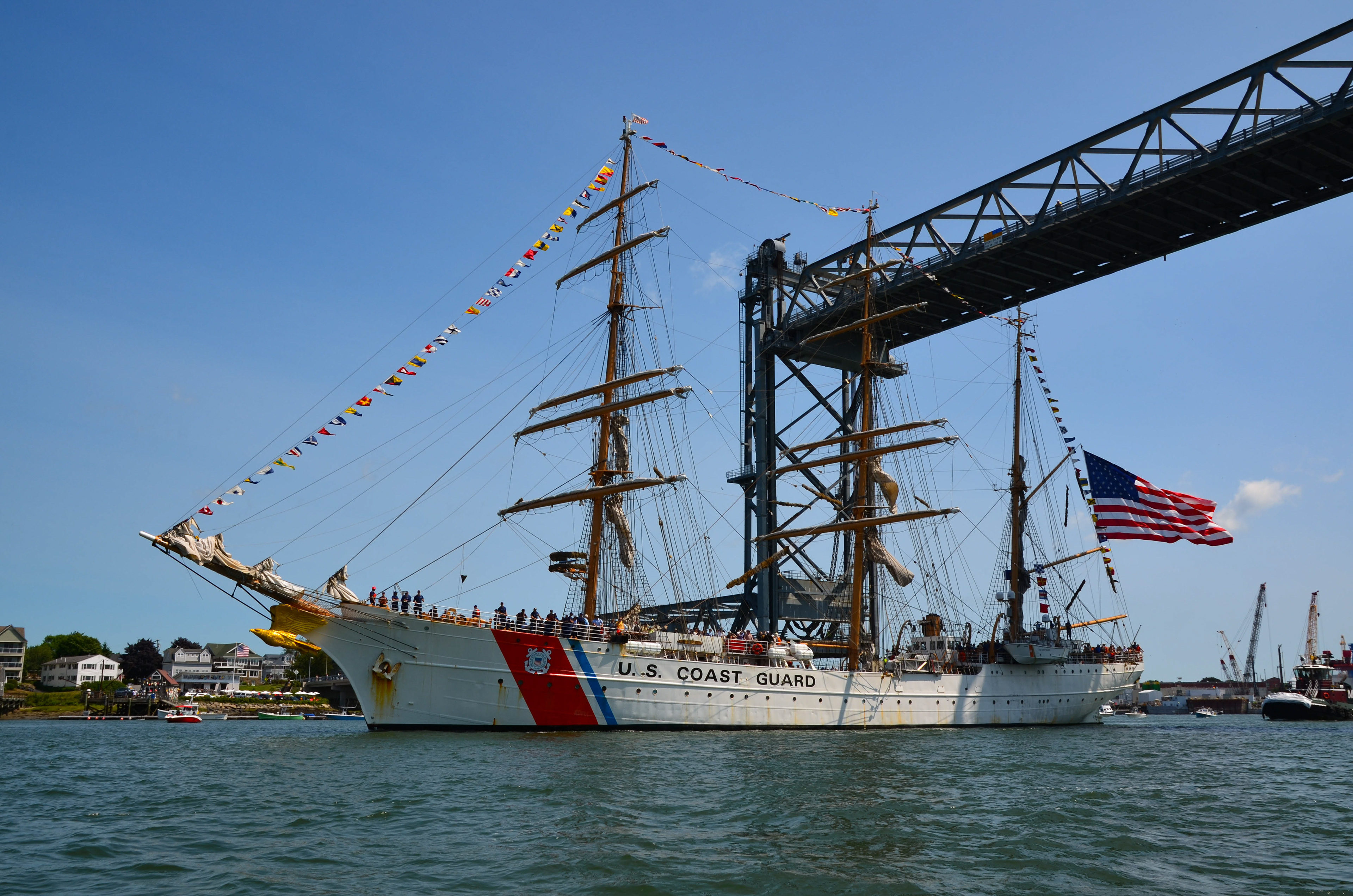The USCGC Eagle passing beneath the Memorial Bridge