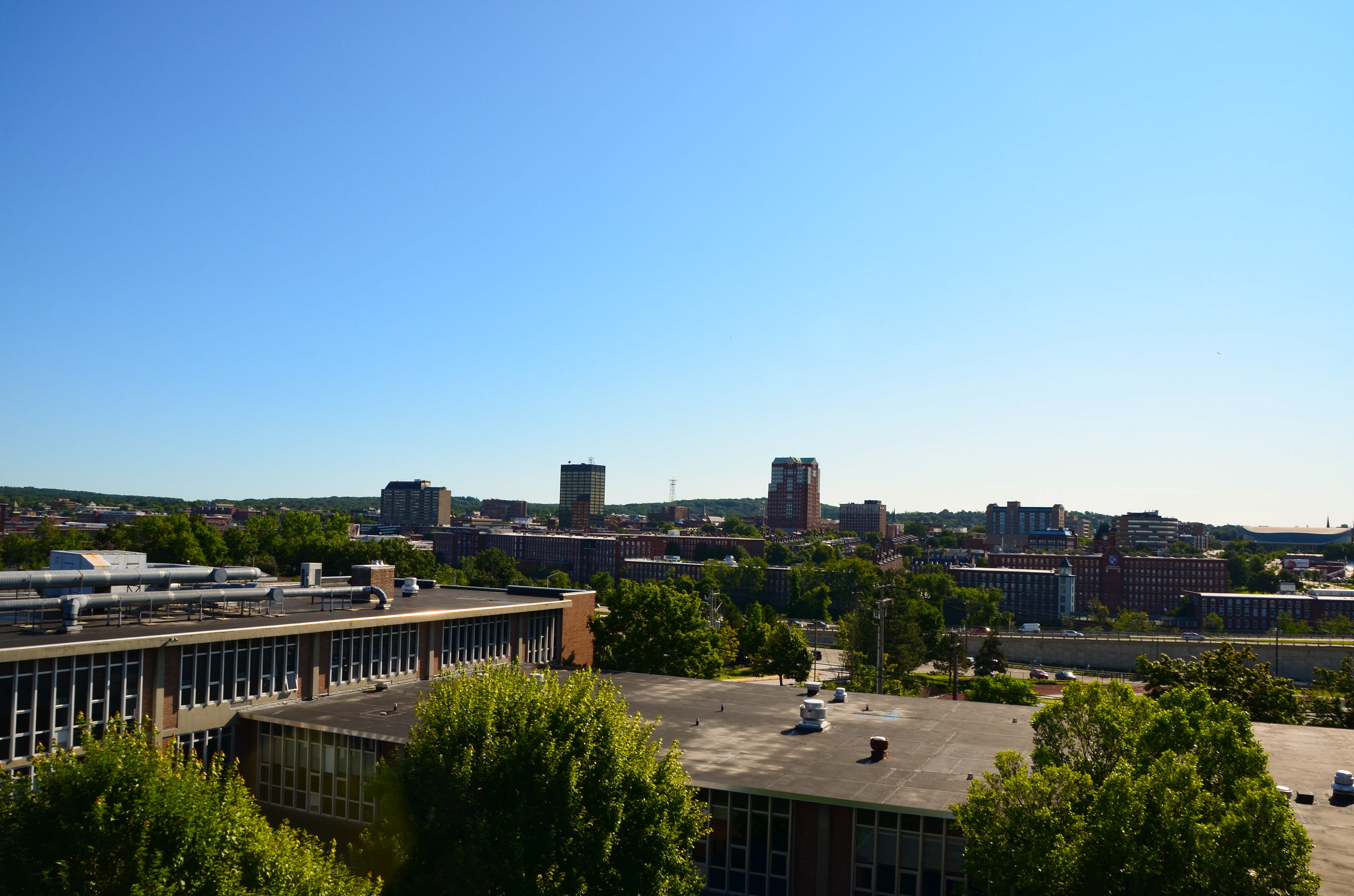 View of the East Side mills from the 4th floor roof of Manchester High School West
