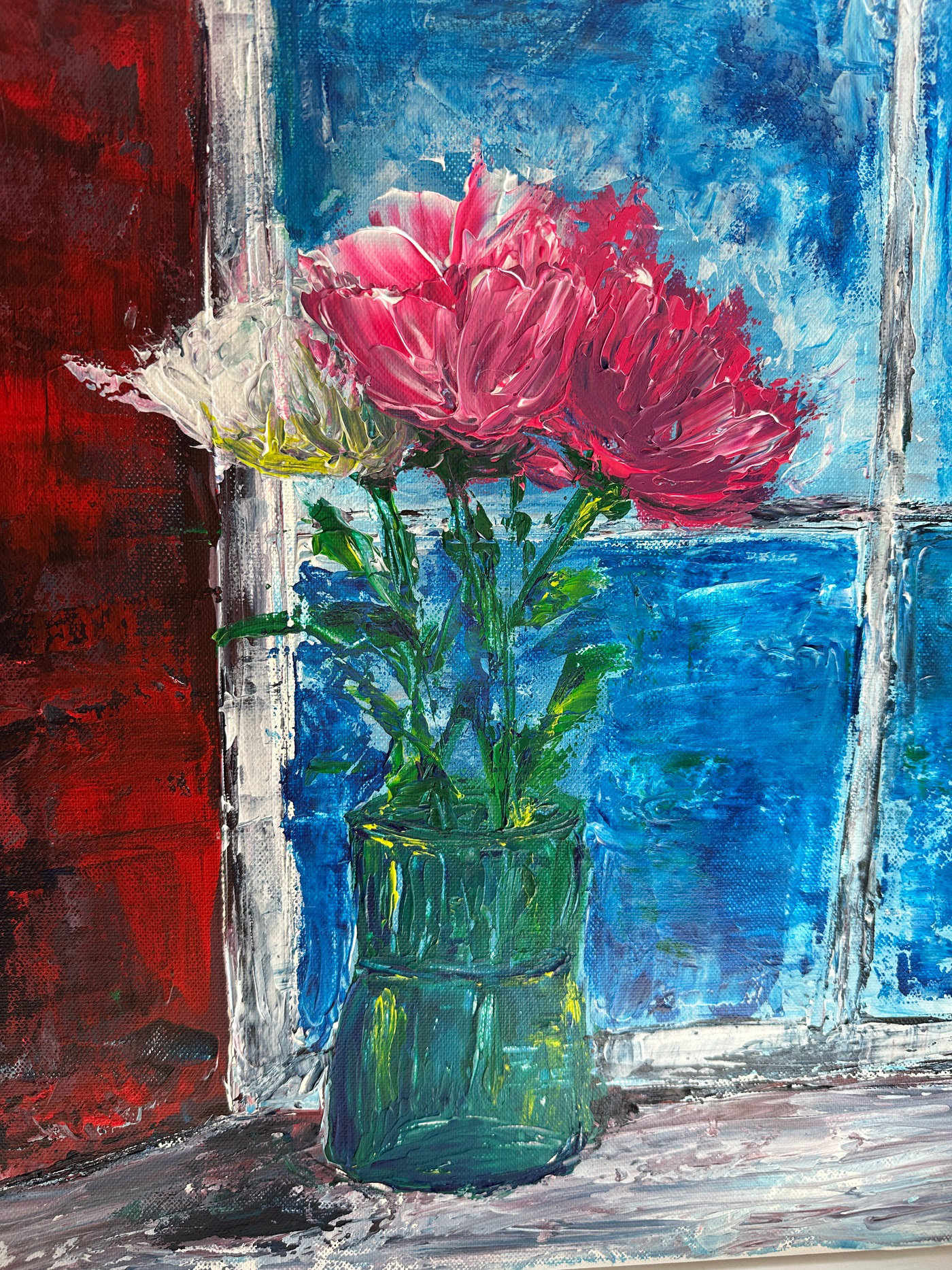 "Peonies at the window" - 50x40 cm, 2024. Available